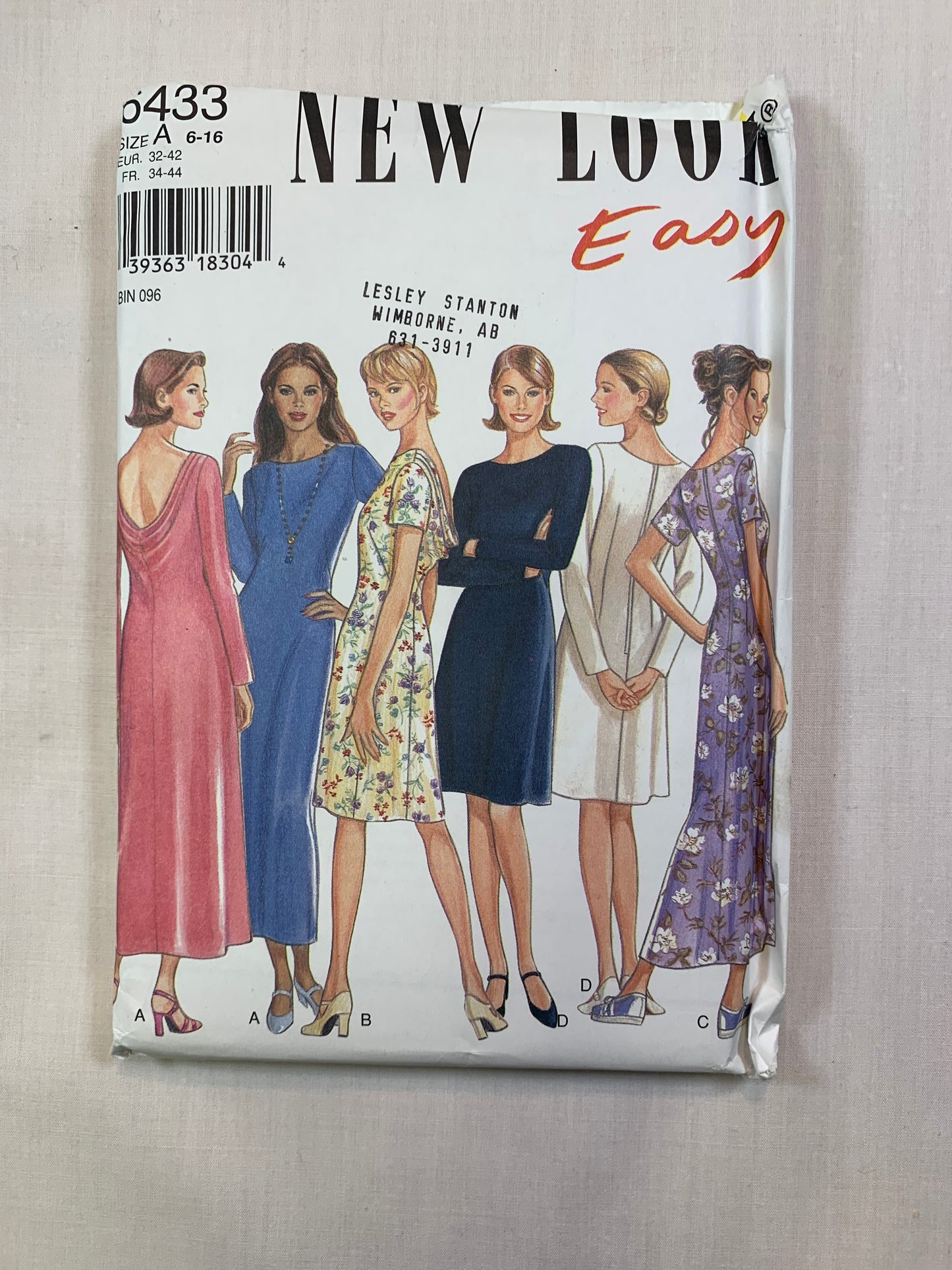 Simplicity New Look 6433 Misses' Dress, Size 6-16, Uncut, Vintage 1995