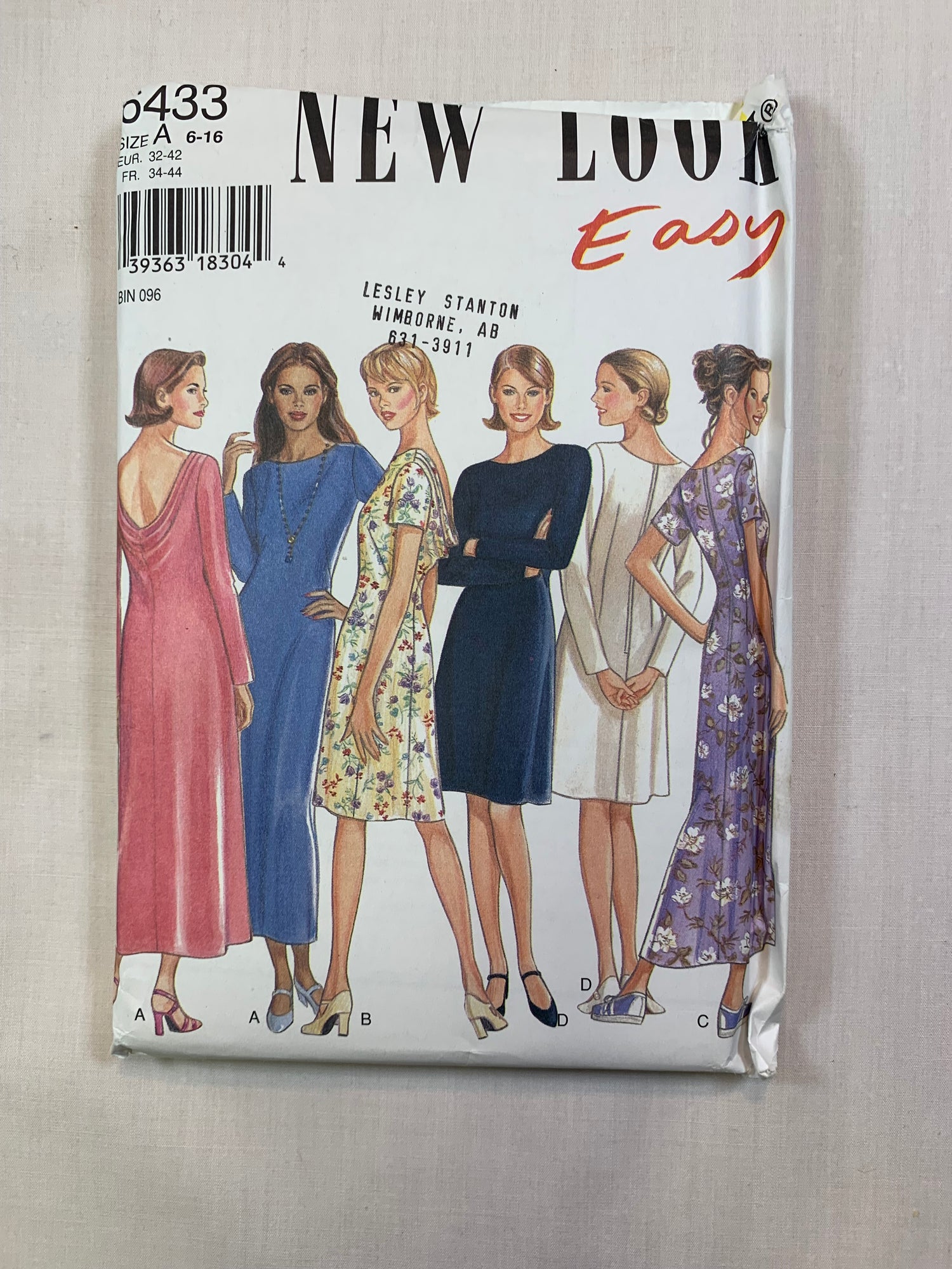Simplicity New Look 6433 Misses' Dress, Size 6-16, Uncut, Vintage 1995