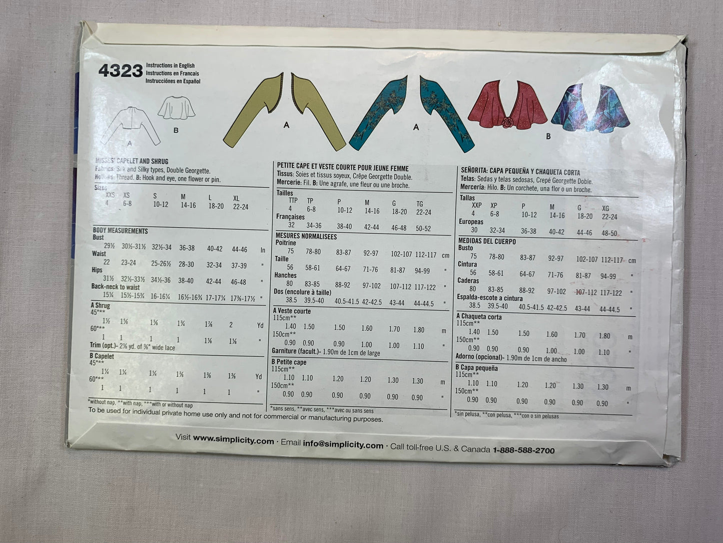 Simplicity 4323 Misses' Teens' Fashion AccessSimplicity Sewing Pattern 4323 Misses' Teens' Fashion Accessories, Cape, Shrug, Capelet, Bolero, Size 4-16, Cut, 2006