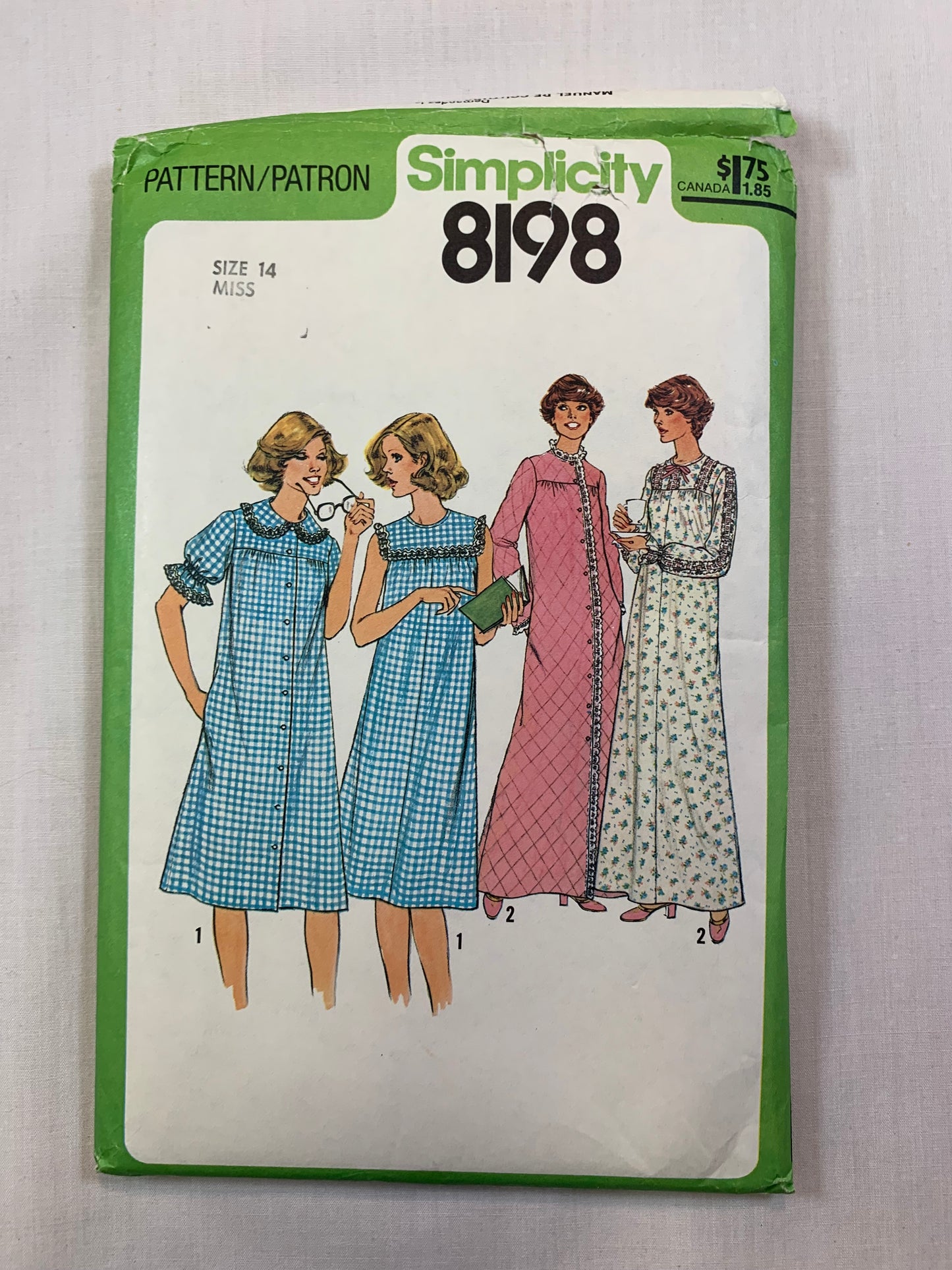Simplicity 8198 Misses' Robe, Housecoat, Nightgown, Size 14, Uncut, Vintage 1977