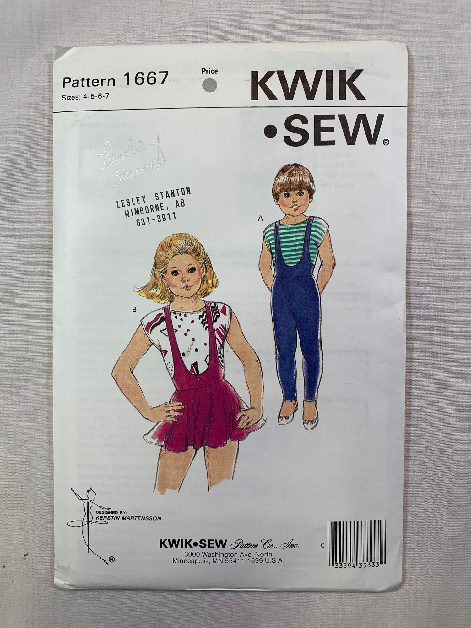 KWIK 1667 Girls' Unitard, Leotard, Top Size 4-7, Uncut, Vintage 1997