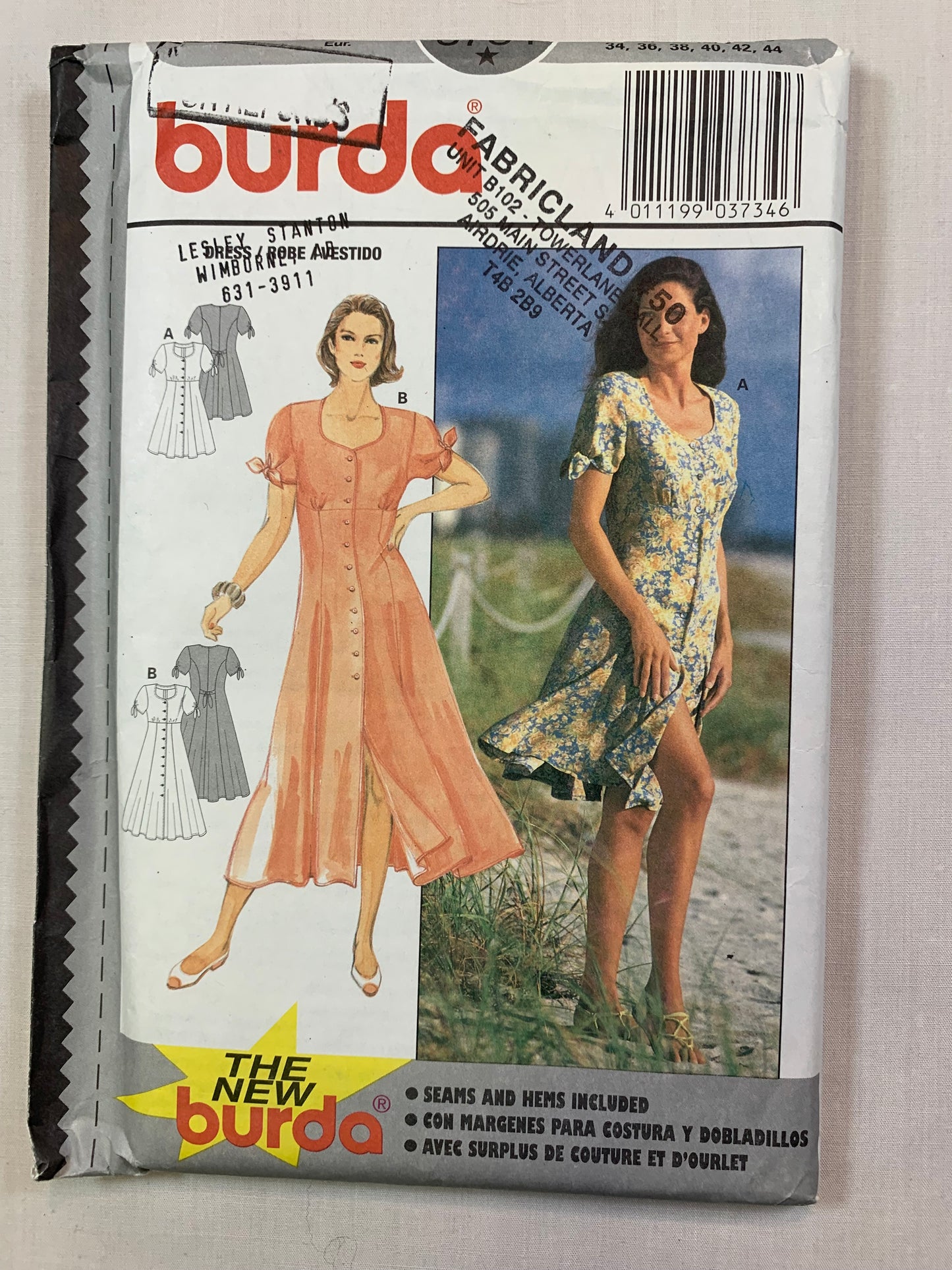 Burda Sewing Pattern 3734 Misses' Dress, Button Front, Short Sleeves, Two Lengths, Size 8-18, Uncut, 2017