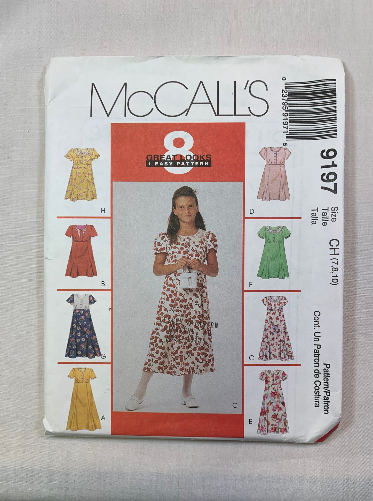 McCall's 9197 Girls' Dress, Size 7-10, Uncut, Vintage 1998