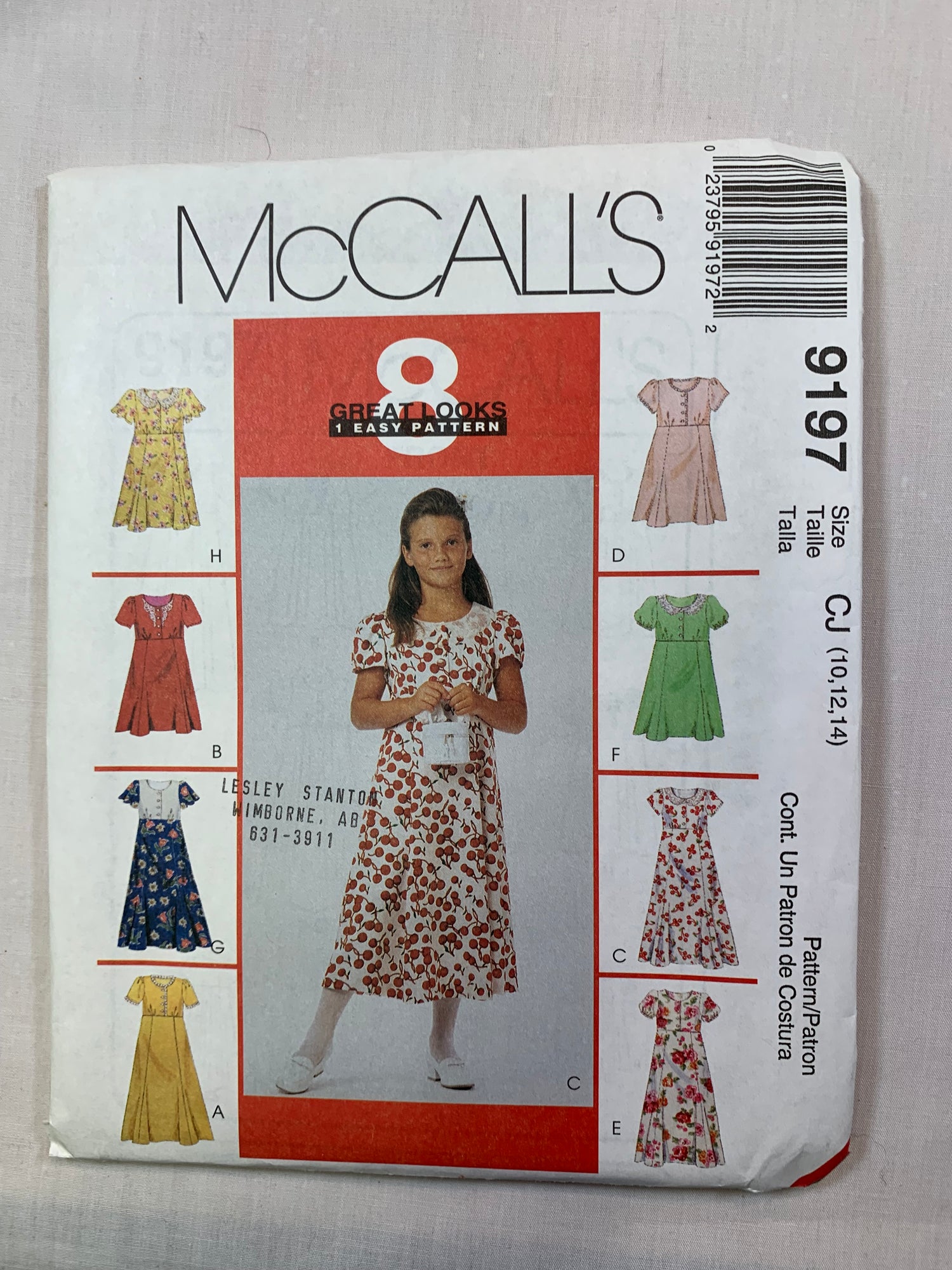 McCall's 9197 Girls' Dress, Size 10-14, Uncut, Vintage 1998