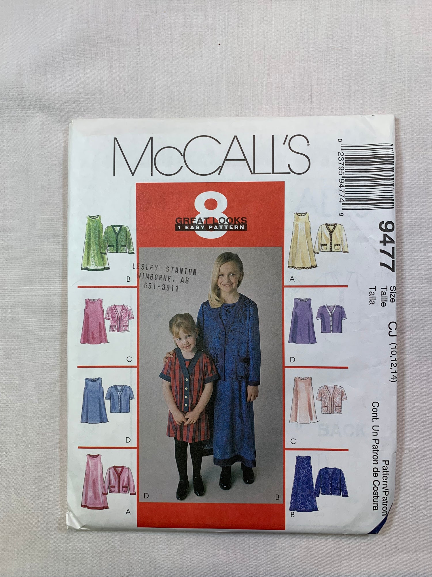 McCall's 9477 Girls' Dress, Jacket, Size 10-14, Uncut, Vintage 1998