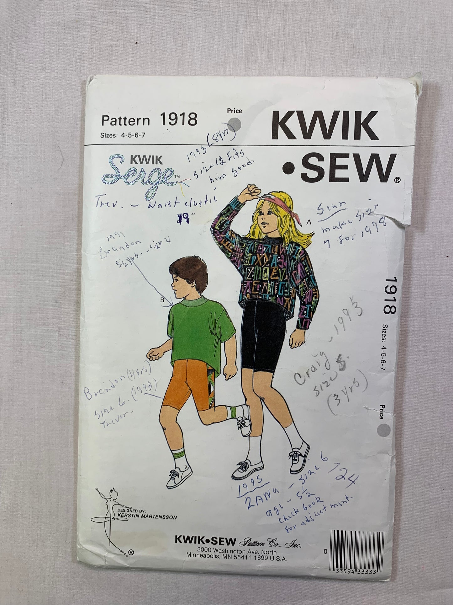 KWIK 1918 Boys' Girls' Top, Shorts, Size 4-7, Uncut