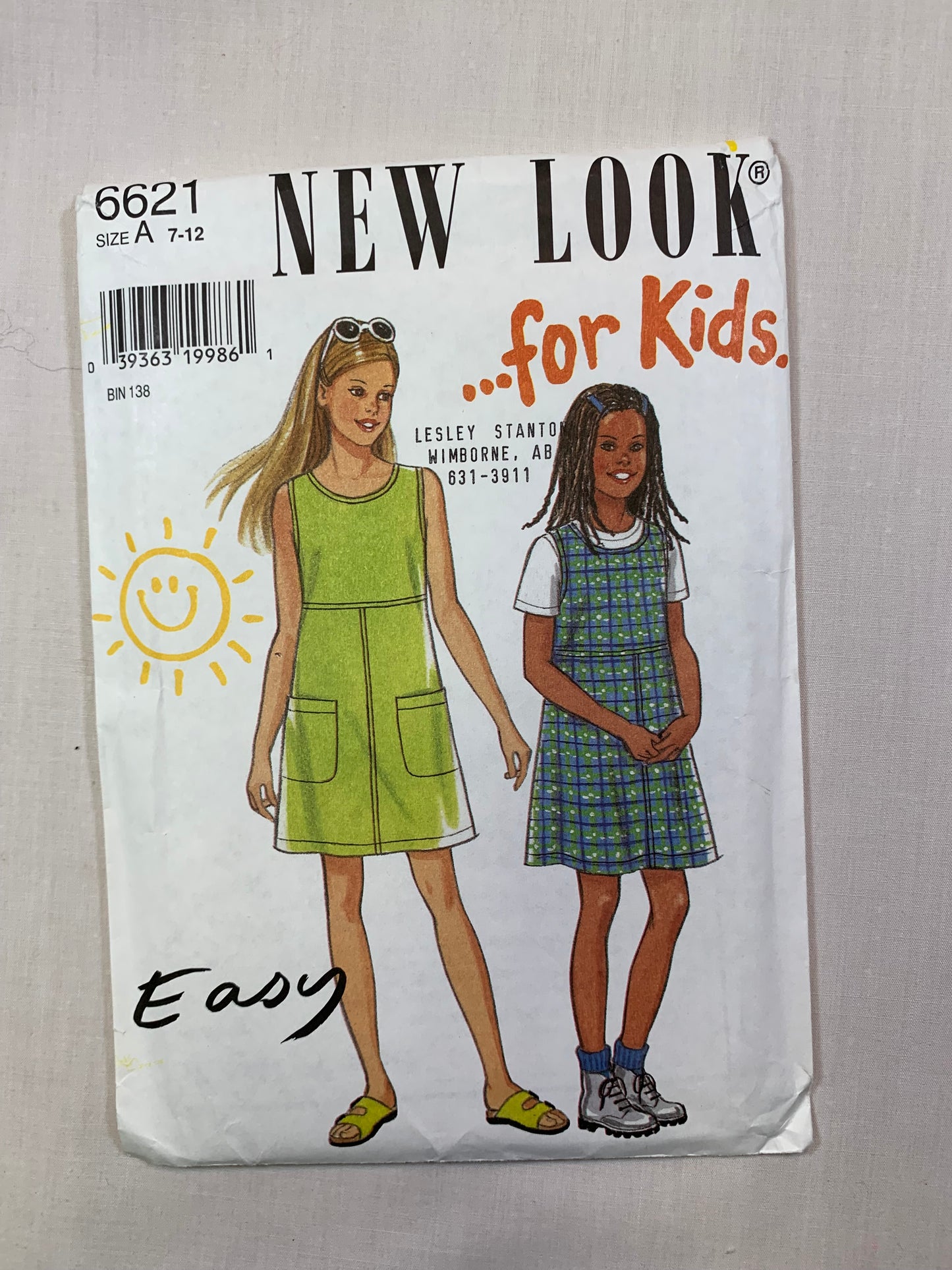 Simplicity New Look 6621 Girls' Dress Jumper, Size 7-12, Uncut, Vintage 1996