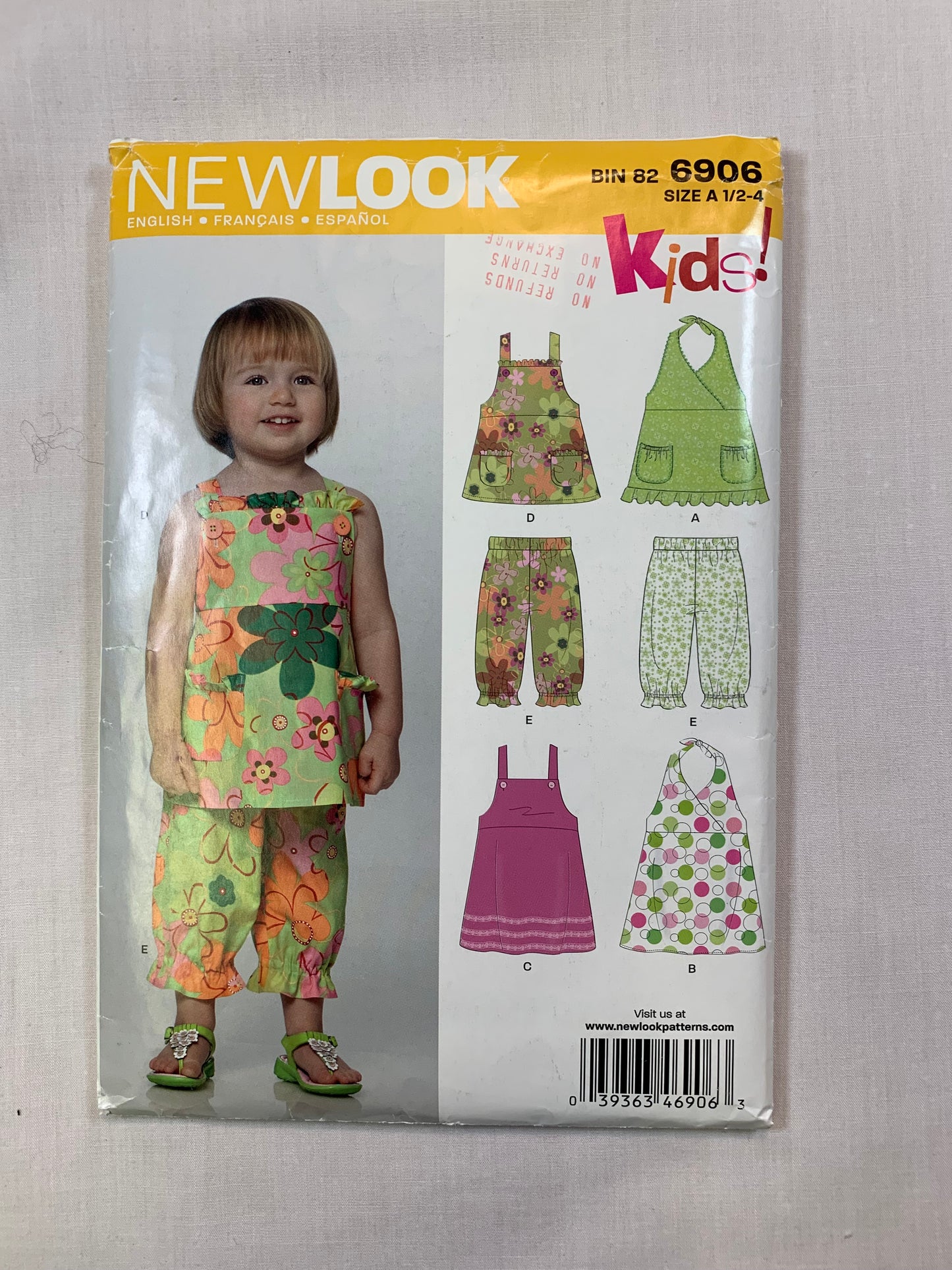 Simplicity New look Girls' Top, Pants, Dress, Size 1/2-3, Cut, 2009