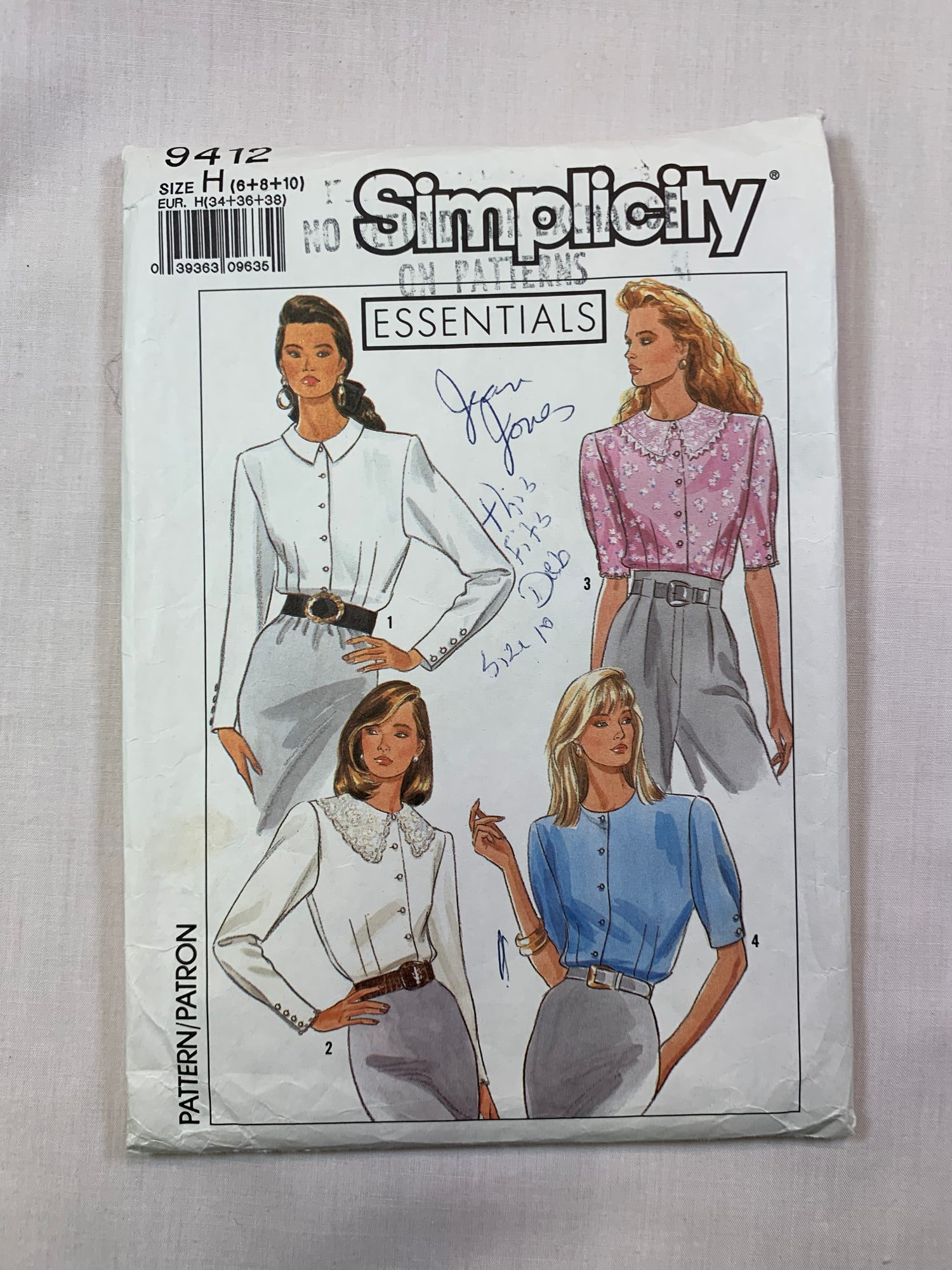 Simplicity 9412 Misses' Blouse, Size 6-10, Cut, Vintage 1989