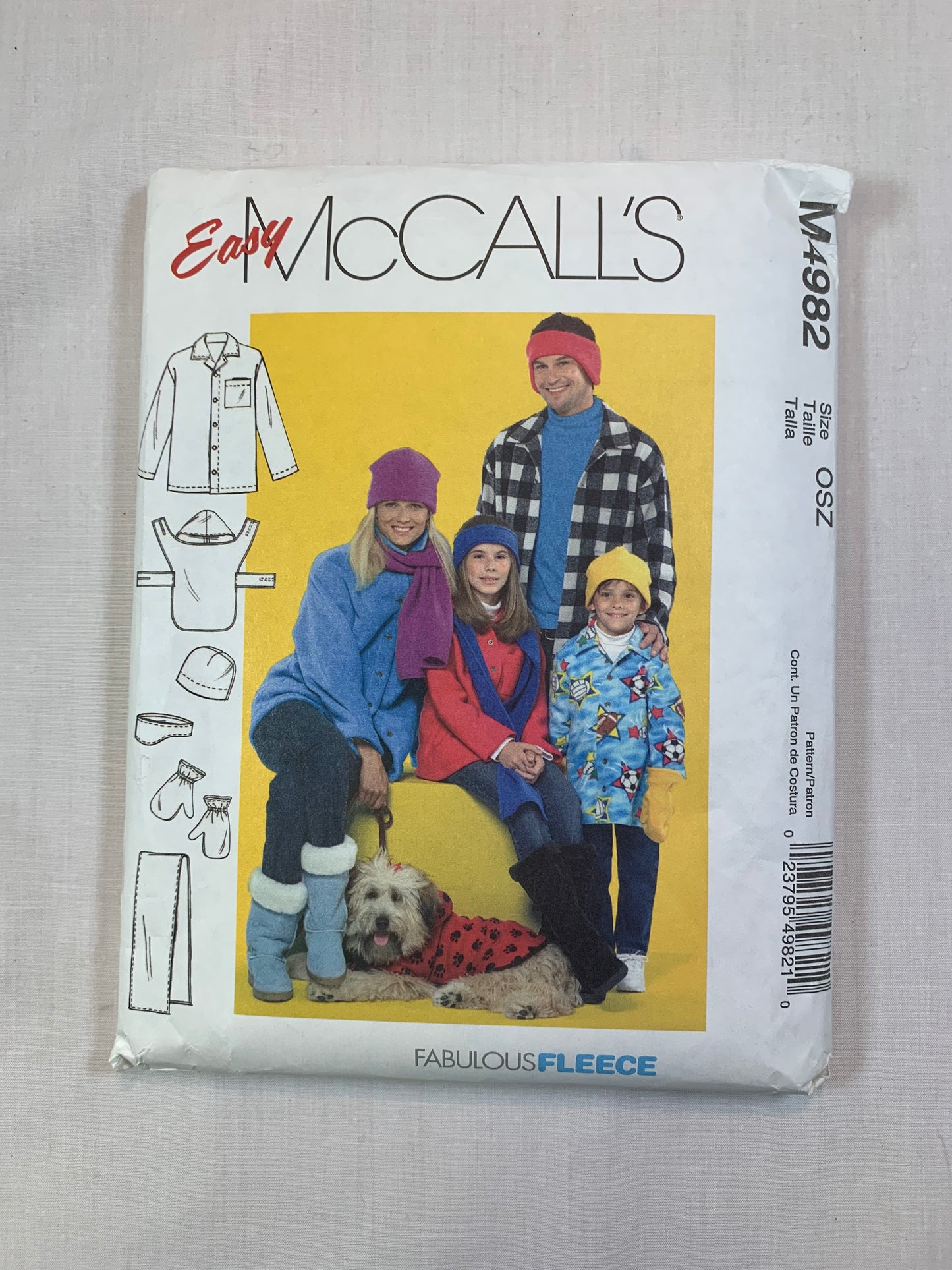McCall's M4982 Misses', Men's, Boys' Girls', Shirt, Jacket, Scarf, Hat, Headband, Mittens, Dog Coat, All Sizes, Cut, 2005
