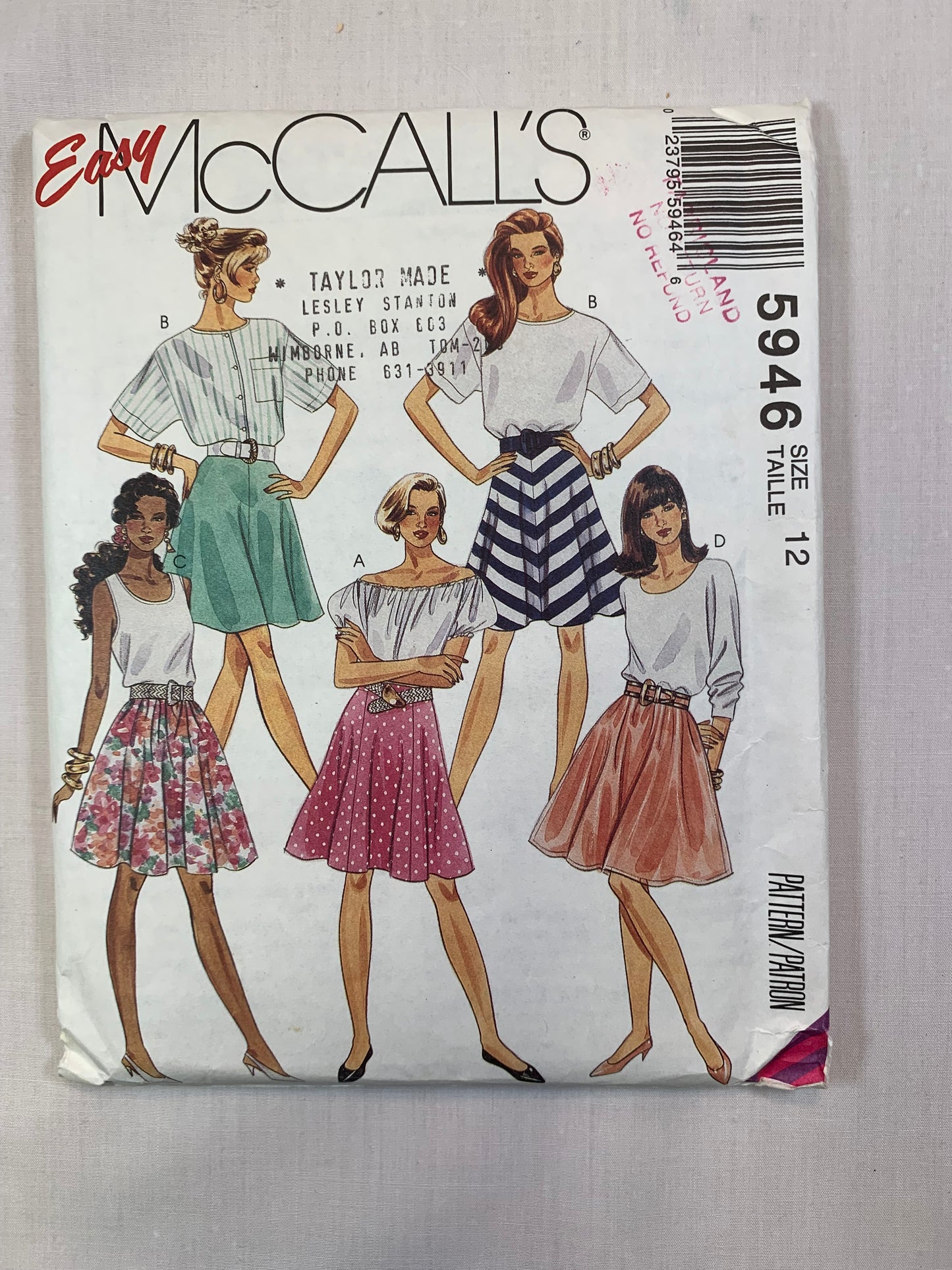 McCall's 5946 Misses' Skirt, Size 12, Cut, Vintage 1992
