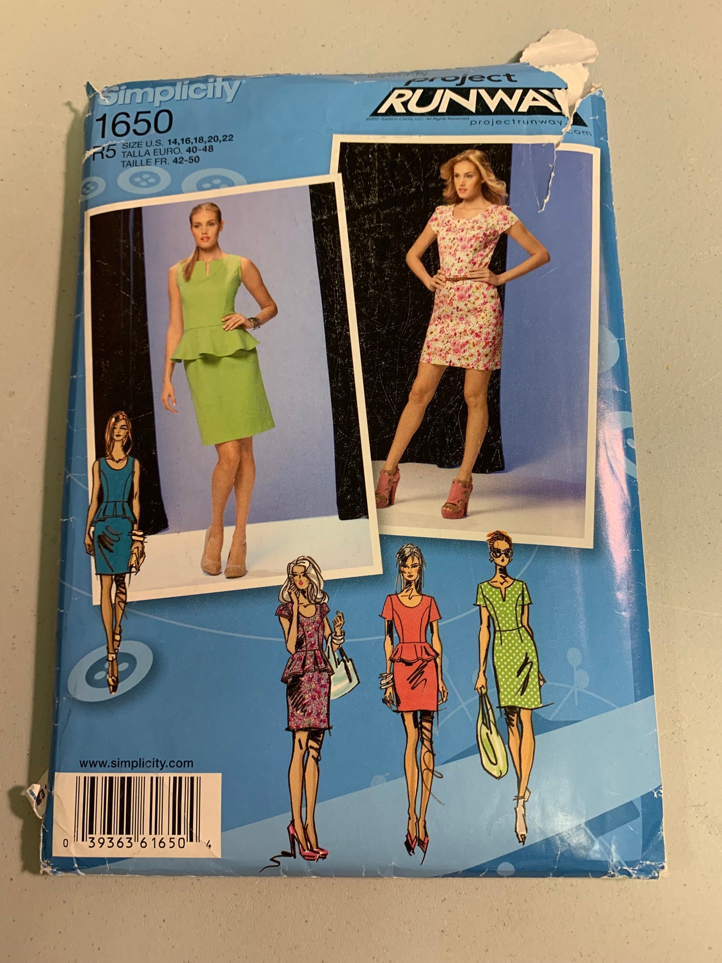 Simplicity Sewing Pattern 1650 Project Runway Misses'/Miss Petite Dress, Two Lengths, Sleeve Variations, Size 14-22, Uncut, 2013