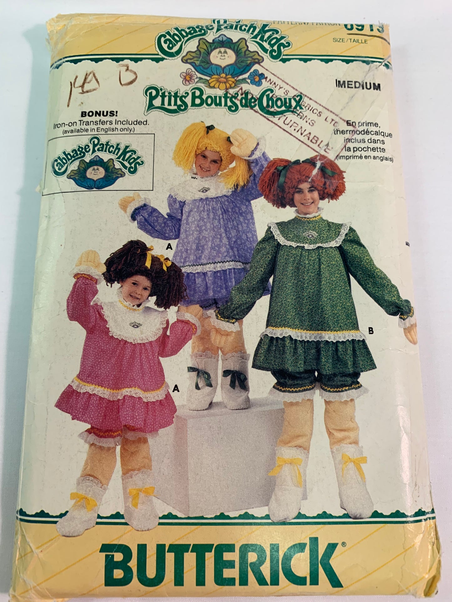 Butterick Sewing Pattern 6919 Girls' Costumes, Halloween, Pullover Dress, Cabbage Patch Kids, Size 6-8, Cut, Vintage 1984