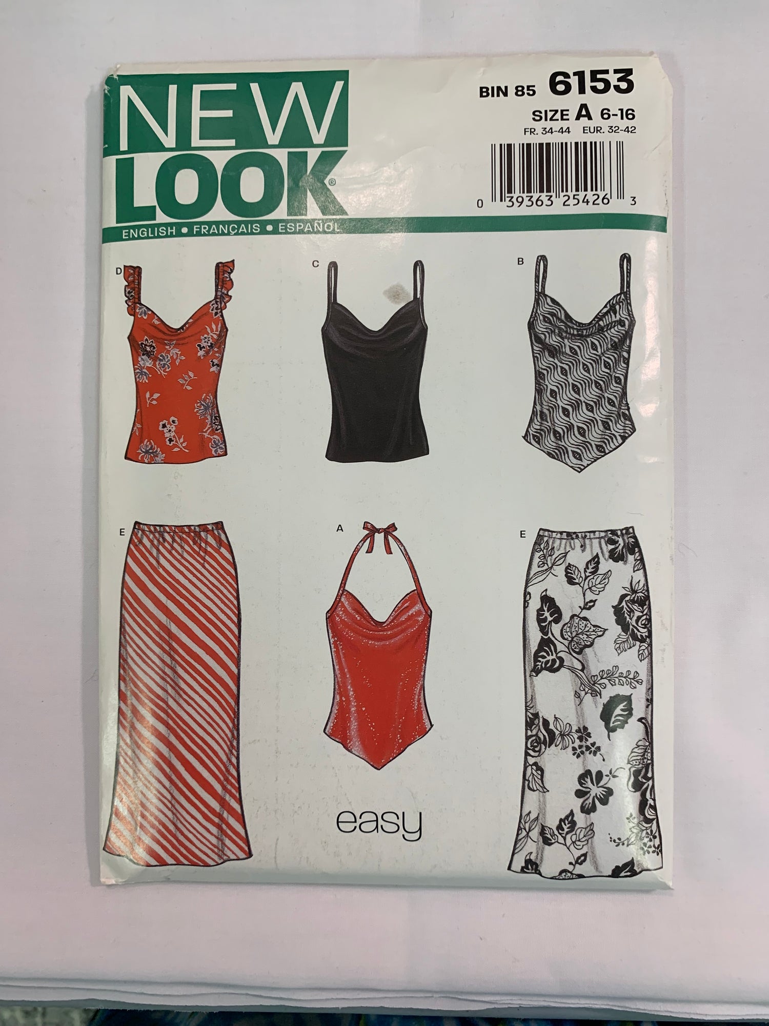 Simplicity New Look Sewing Pattern 6153 Misses' Tops, Skirts, Elastic Waist, Shoulder Straps, Sleeveless, Camisole, Size 6-16, Uncut, 2002
