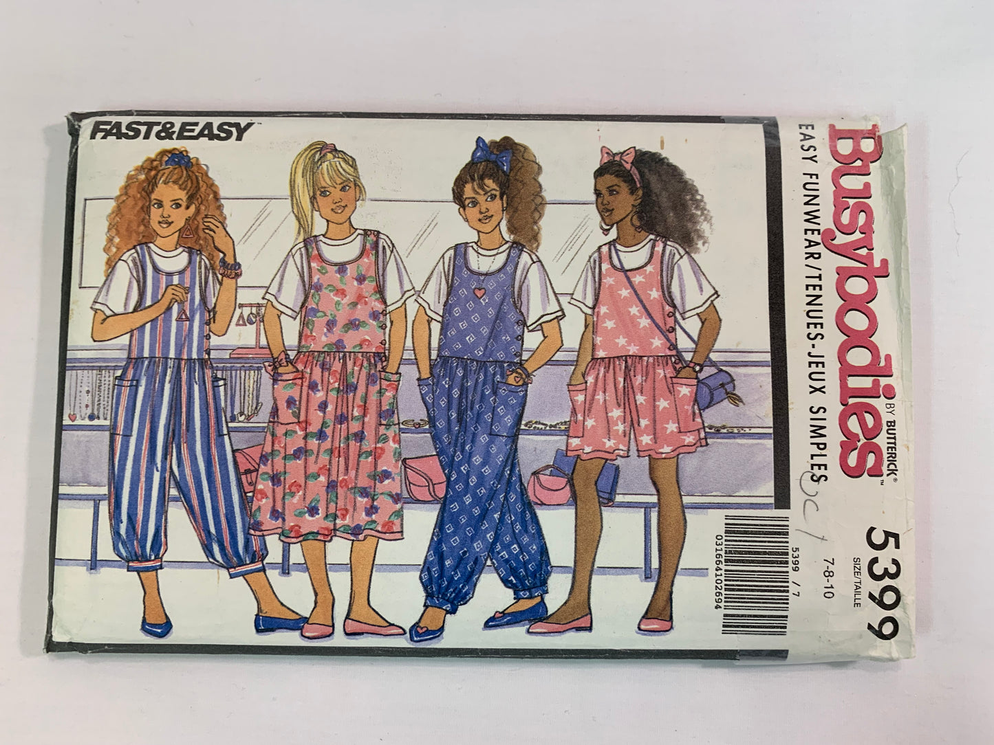Butterick Busybodies Sewing Pattern 5399 Girls' Jumper, Jumpsuit, Top, Loose-Fitting, Dropped Waist, Sleeveless, Pockets, Size 7-10, Uncut, Vintage 1991