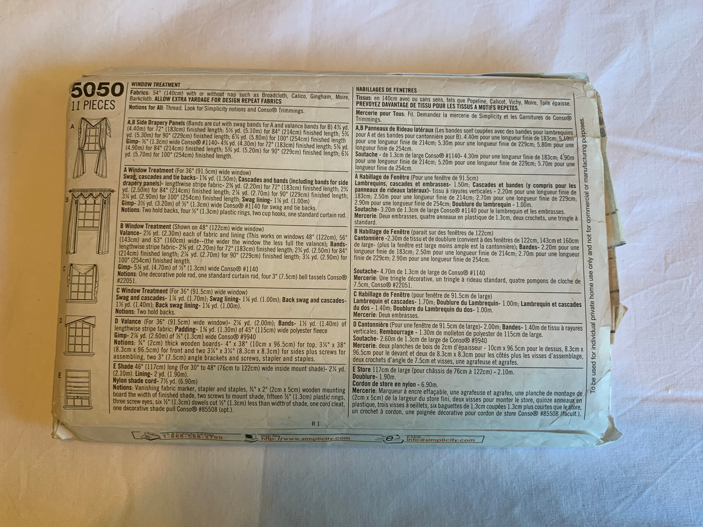 Simplicity Sewing Pattern 5050 Window Treatments, Coverings, Curtains, Valances, Ruffle, Drapes, Drapery, Swags, Hangings, Coverings, Cut, 2002