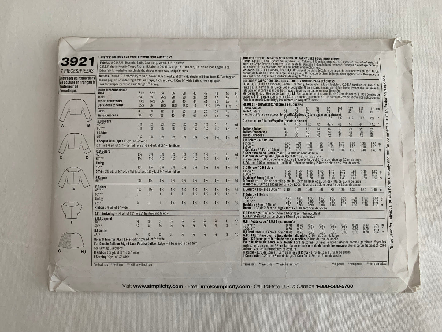 Simplicity Sewing Pattern 3921 Misses' Teens' Fashion Accessories, Cape, Shrug, Capelet, Bolero, Size 8-10, Cut, 2006