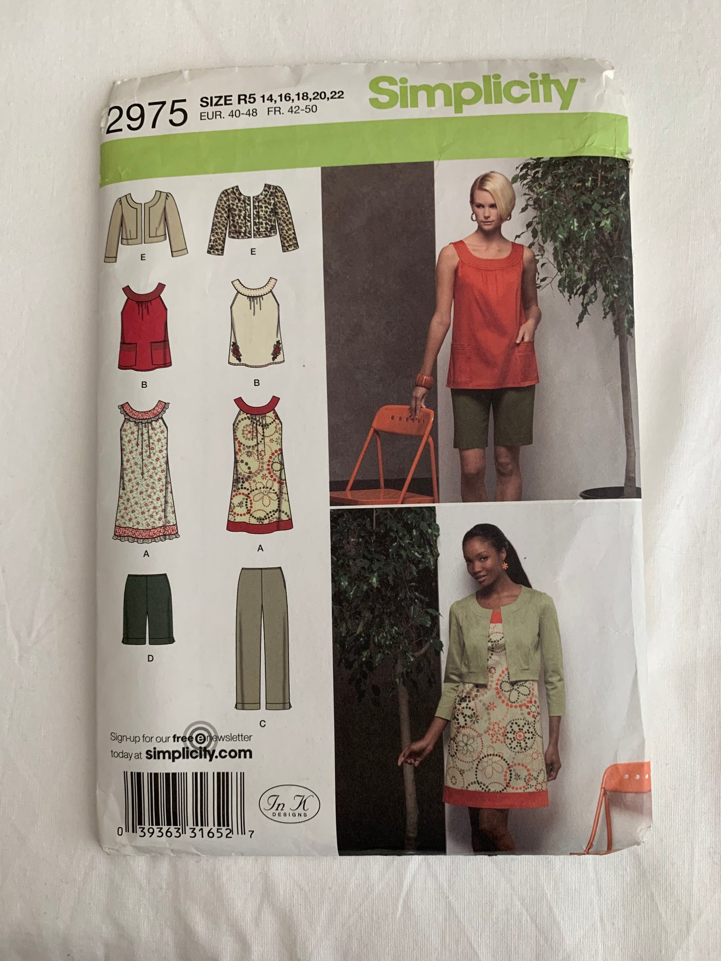 Simplicity Sewing Pattern 2975 Misses' Cropped Pants, Capri Pants, Gauchos, City, Dress, Tunic, Jacket, Size 14-20, Cut, 2008