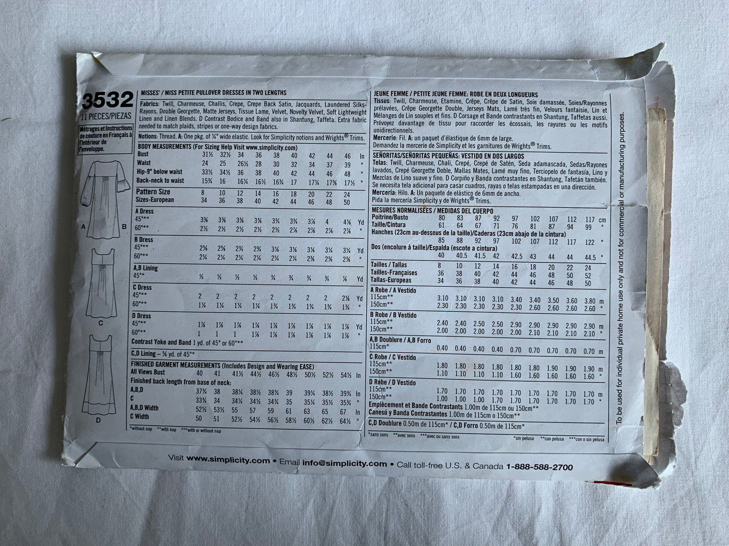 Simplicity Sewing Pattern 3532 Misses'/Miss Petite Dresses, Two Lengths, Pullover, Full Skirt, Sleeveless, Short/Long Sleeves, Size 8-16, Cut, 2002