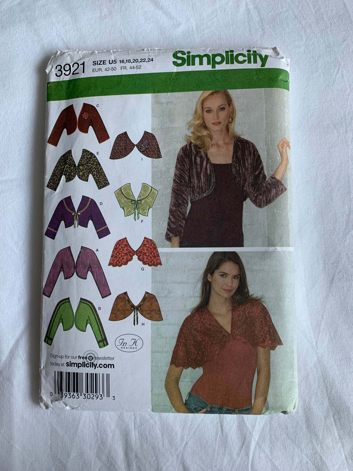 Simplicity Sewing Pattern 3921 Misses' Teens' Fashion Accessories, Cape, Shrug, Capelet, Bolero, Size 16-20, Cut, 2006