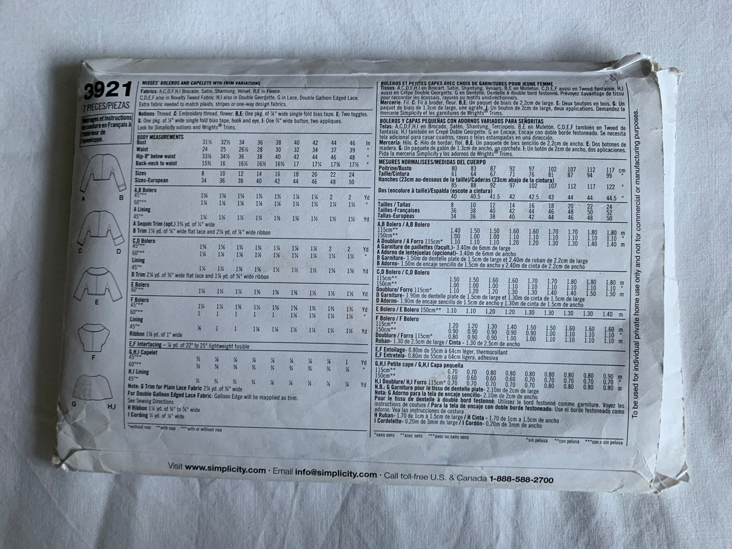 Simplicity Sewing Pattern 3921 Misses' Teens' Fashion Accessories, Cape, Shrug, Capelet, Bolero, Size 16-20, Cut, 2006