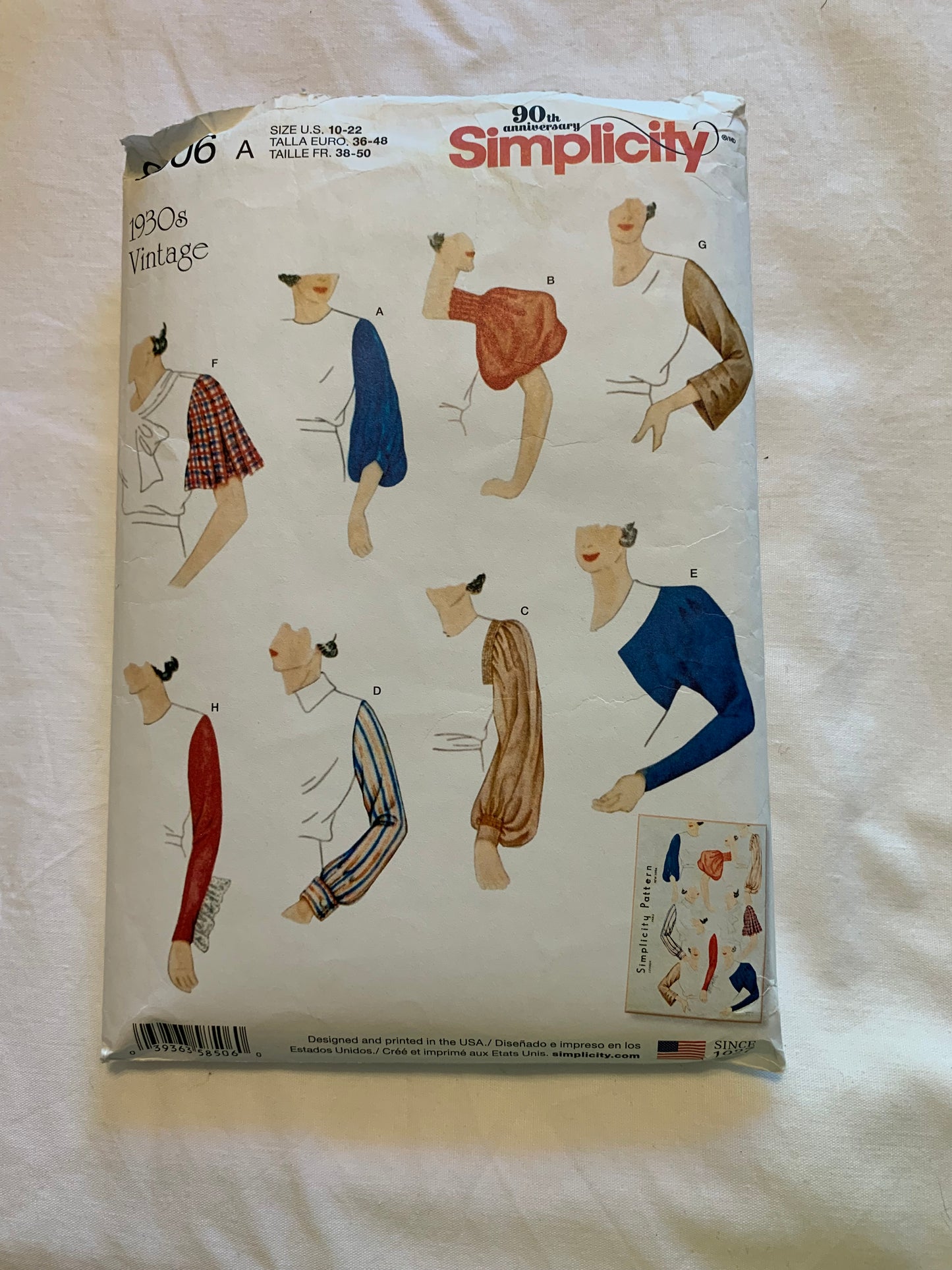 Simplicity Sewing Pattern 3536 Misses' 1930's Sleeves, 8 Variations, Size 10-16, Cut, 2009