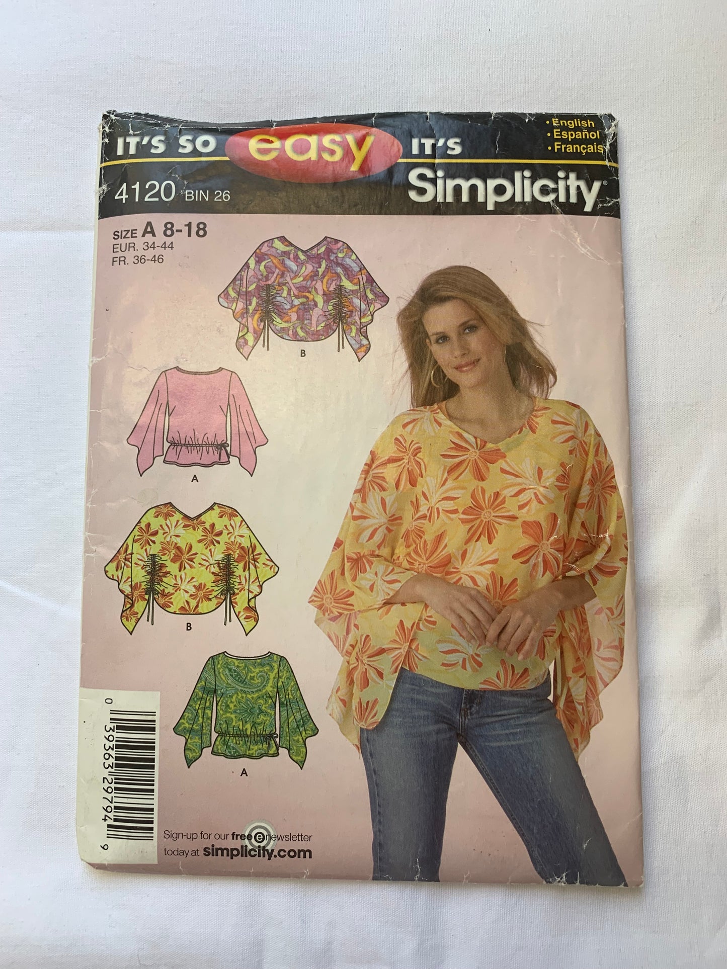 Simplicity Sewing Pattern 4120 Misses' Top, Poncho, Shirt, Summer, Pullover, Sleeve Variations, Size 8-18, Uncut, 2006