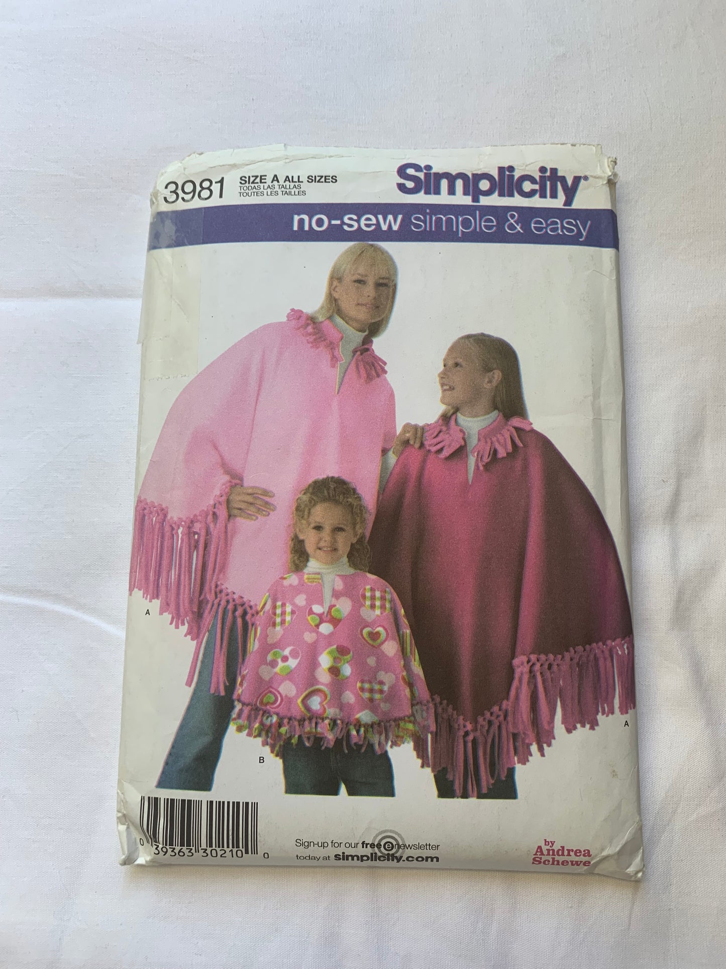Simplicity Sewing Pattern 3981 Misses'/Girls' Poncho, Pullover, Two Lengths, Fringes, 3 Sizes, Child 2-4, Girls' 8-12', Misses' 10-16, Uncut, 2006