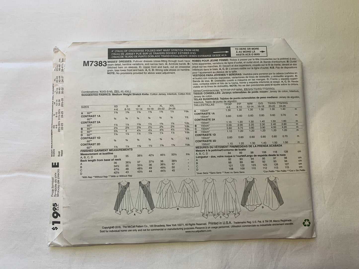 McCall's Sewing Pattern M7383 Misses' Dresses, 2 Variations, Loose-Fitting, Pullover, Sleeveless, Two Lengths, Size 4-14, Uncut, 2016