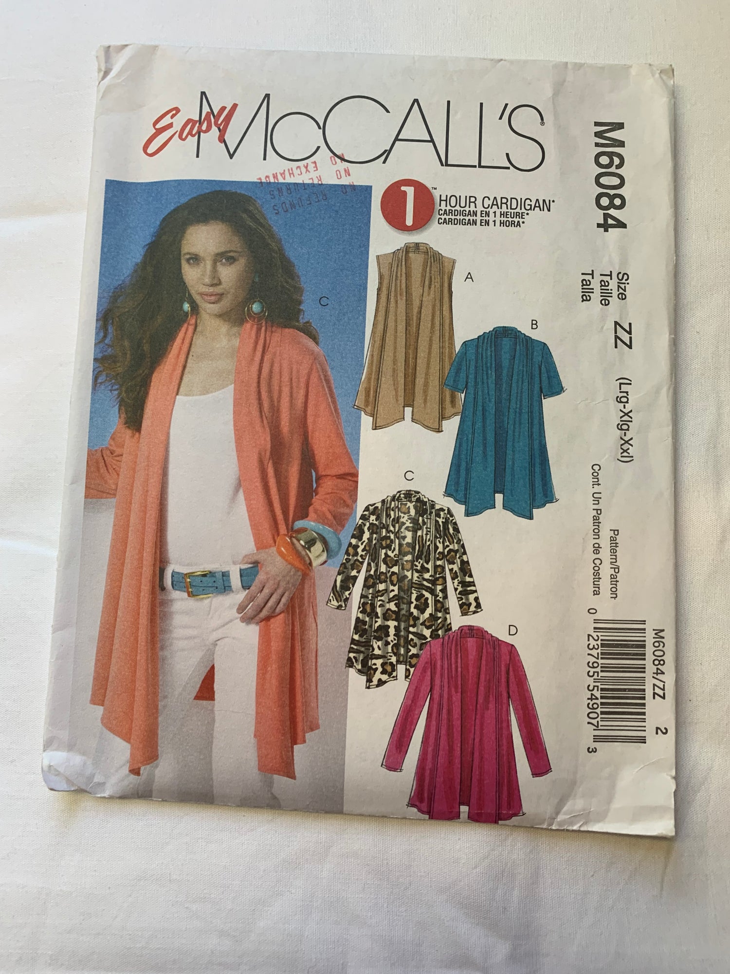 McCall's Sewing Pattern M6084 Misses' Cardigan, Shawl Collar, Sleeveless, Long/Short Sleeves, Size 16-26, Uncut, 2010