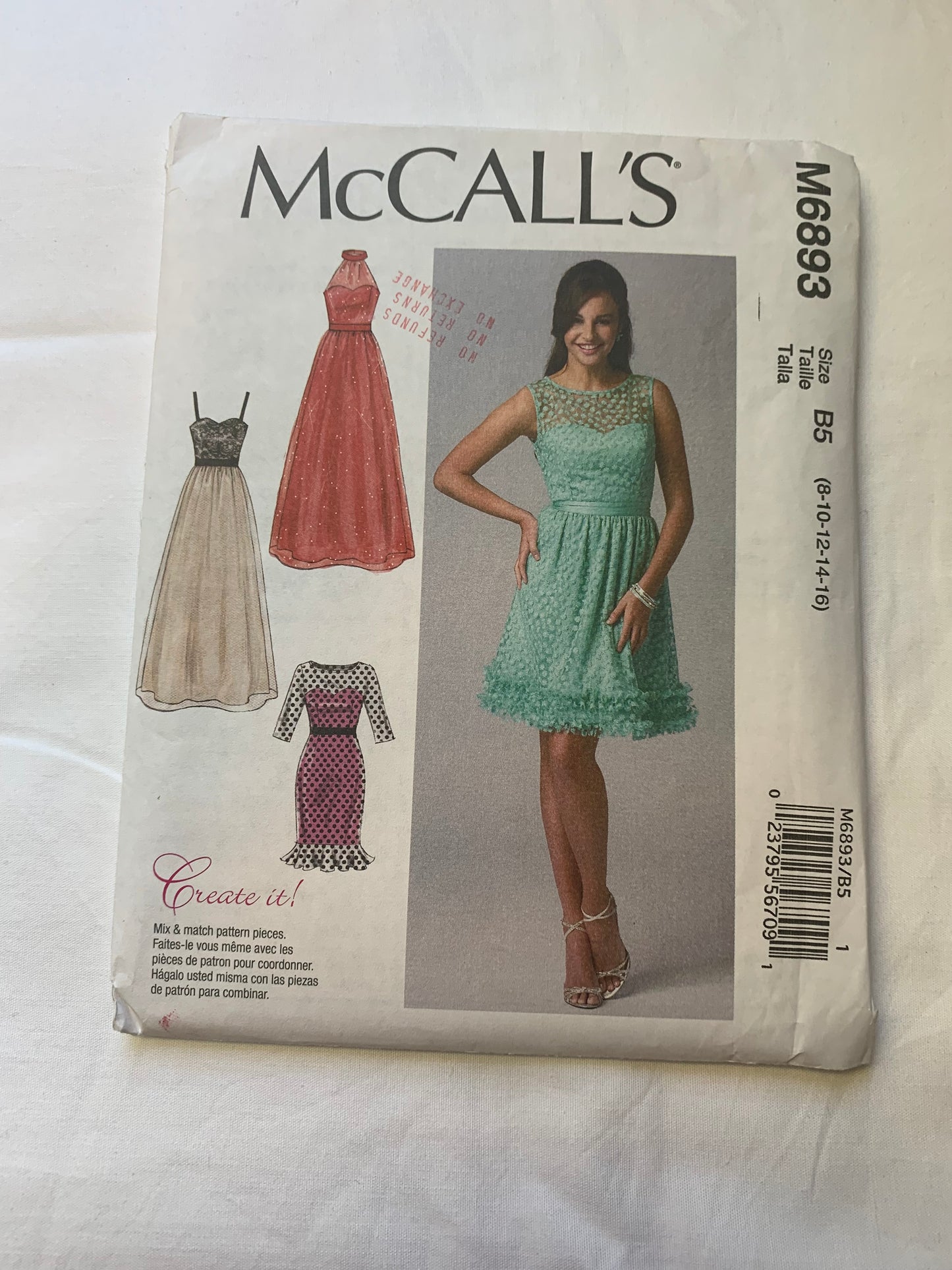 McCall's Sewing Pattern M6893 Misses' Dresses, 4 Variations, Lined, Close-Fitting, Sleeveless, Elbow Sleeves, Zipper Back, Size 4-14, Uncut, 2016