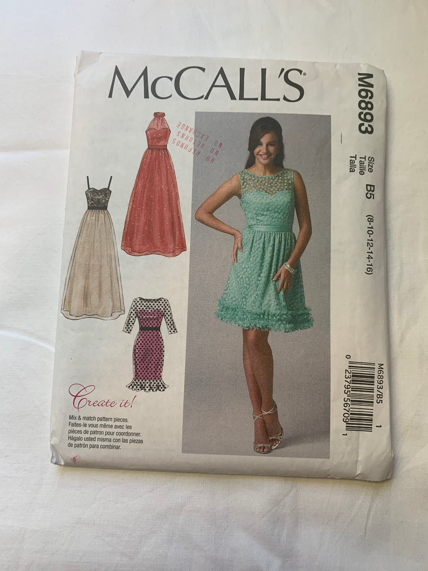 McCall's Sewing Pattern M6893 Misses' Dresses, 4 Variations, Lined, Close-Fitting, Sleeveless, Elbow Sleeves, Zipper Back, Size 4-14, Uncut, 2016