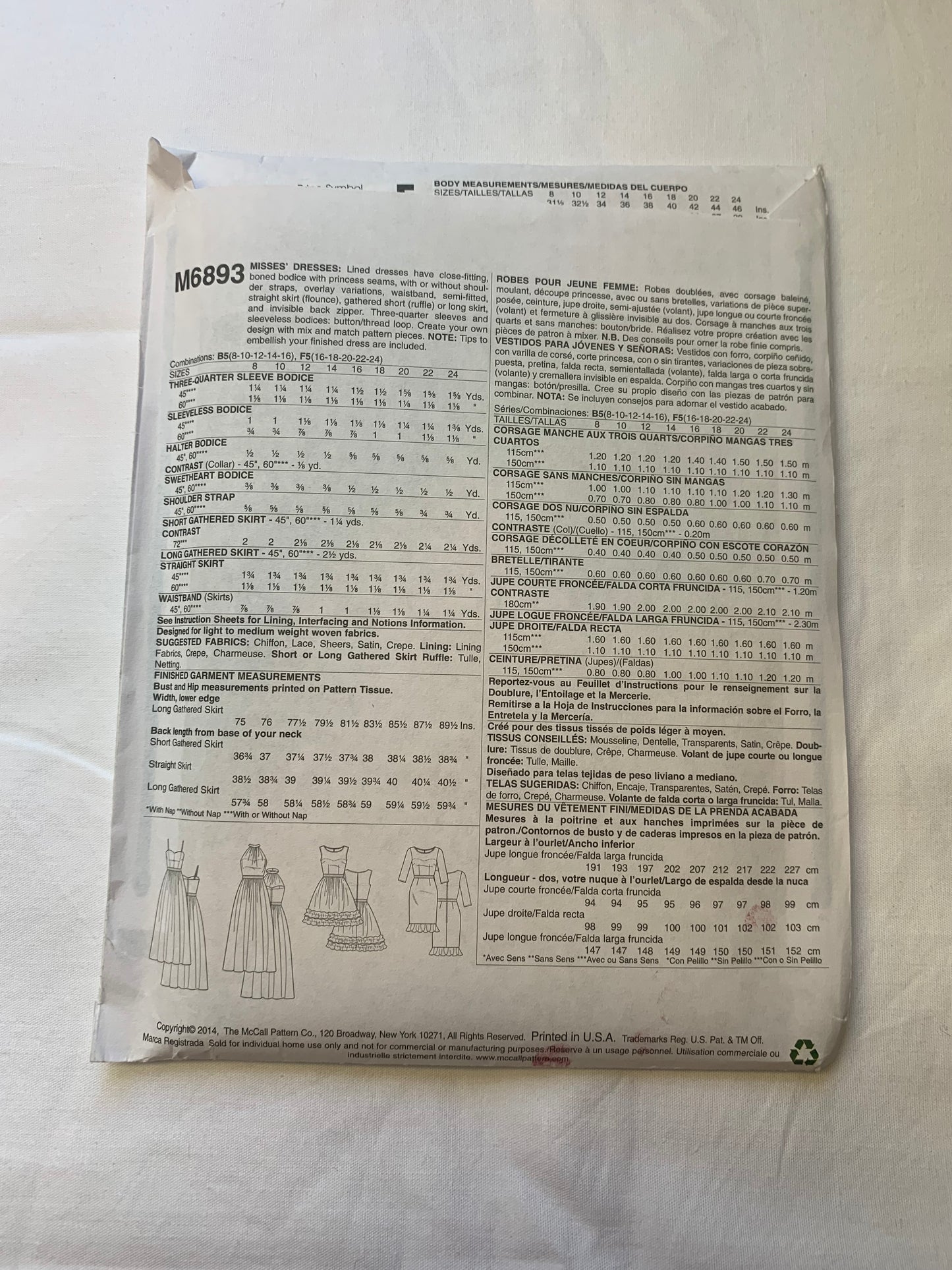 McCall's Sewing Pattern M6893 Misses' Dresses, 4 Variations, Lined, Close-Fitting, Sleeveless, Elbow Sleeves, Zipper Back, Size 4-14, Uncut, 2016