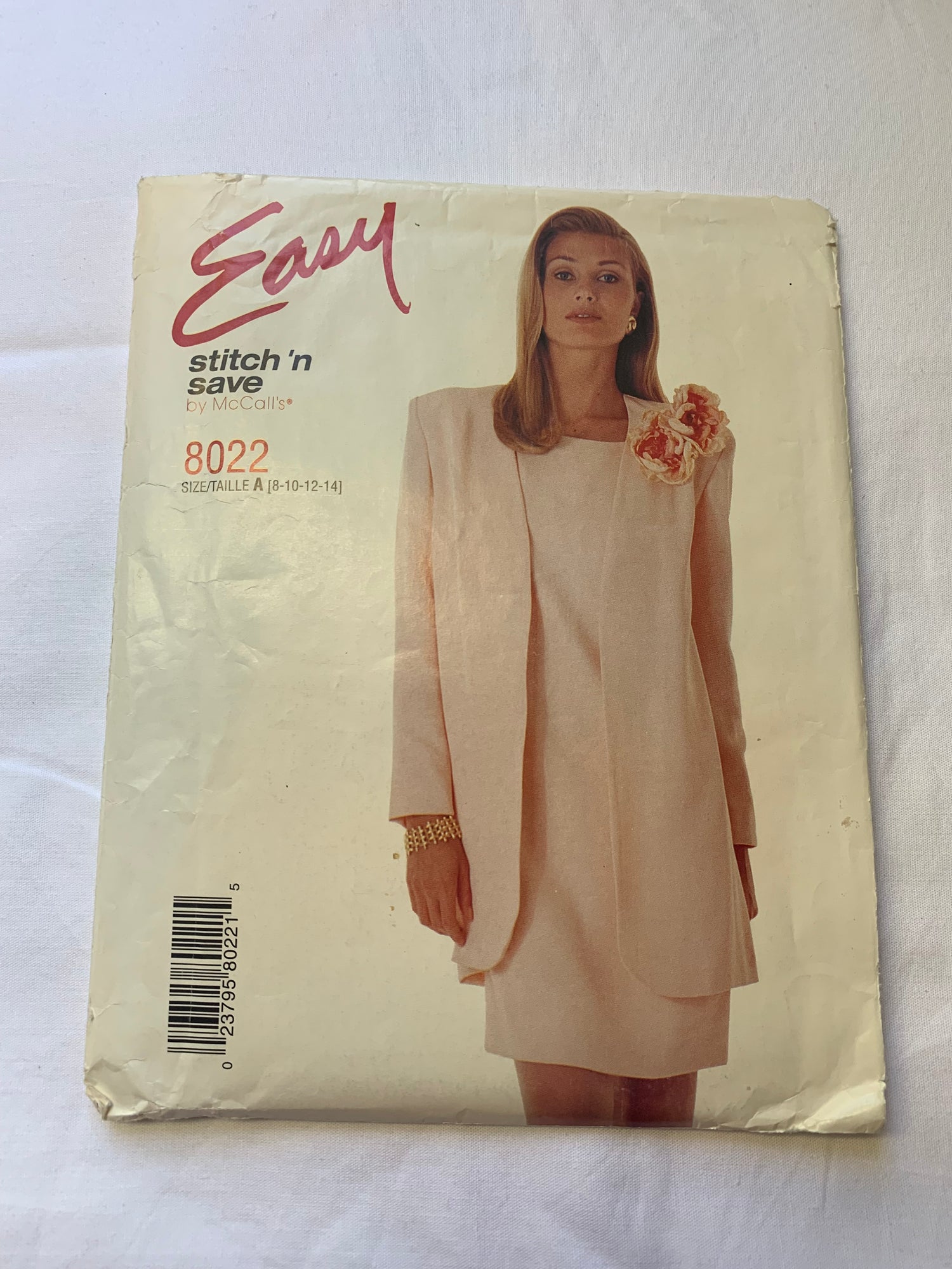 McCall's Sewing Pattern 8022 Misses' Jacket, Dress, Unlined, Slits, Loose Fitting, Short Sleeves, Size 8-14, Uncut, Vintage 1996