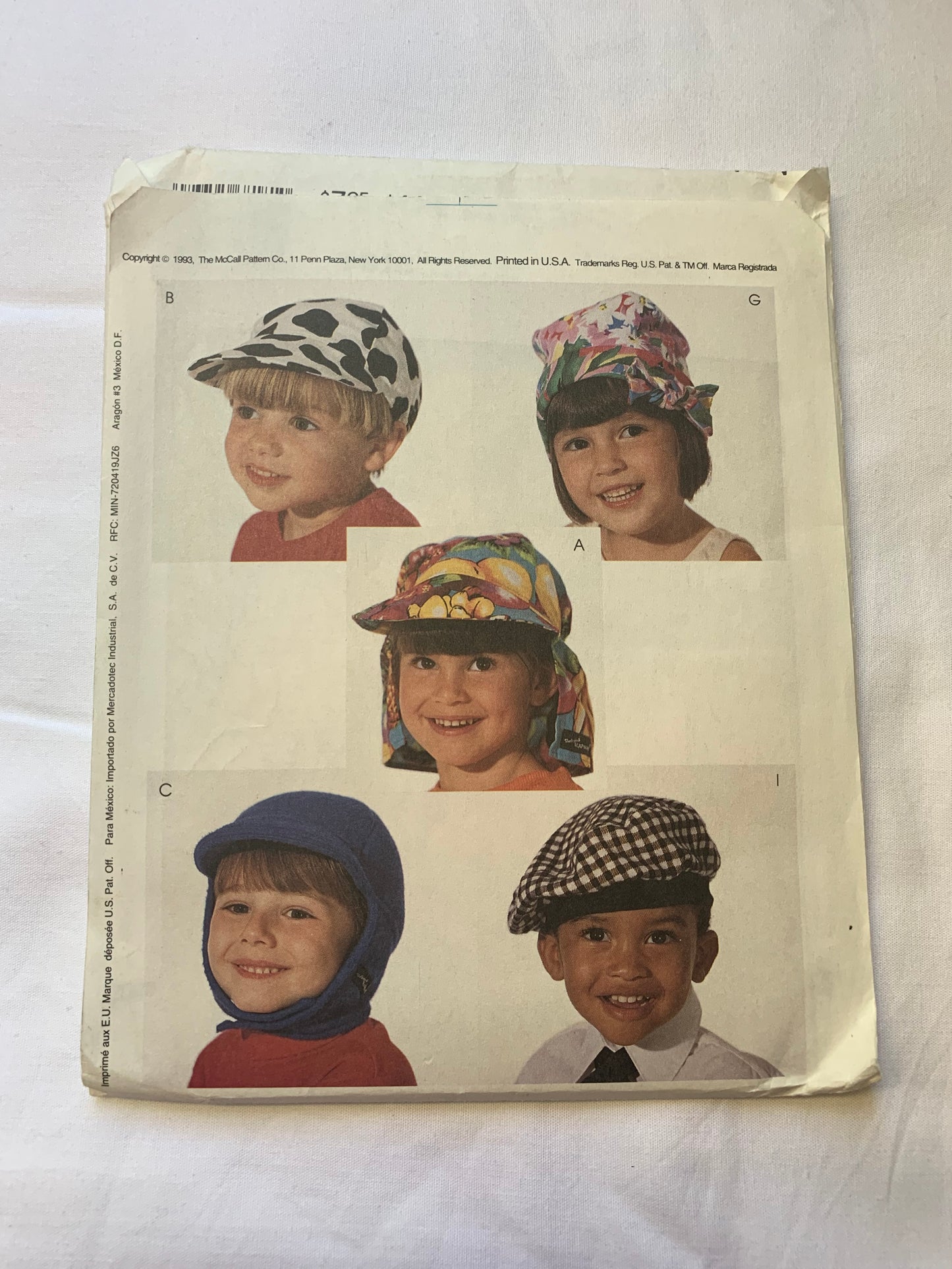 McCall's Sewing Pattern 6818 Children's/Girls' Hats, 10 Variations, Caps, Bonnets, Tams, 3 Sizes 19-22 Inches, Uncut, Vintage 1993