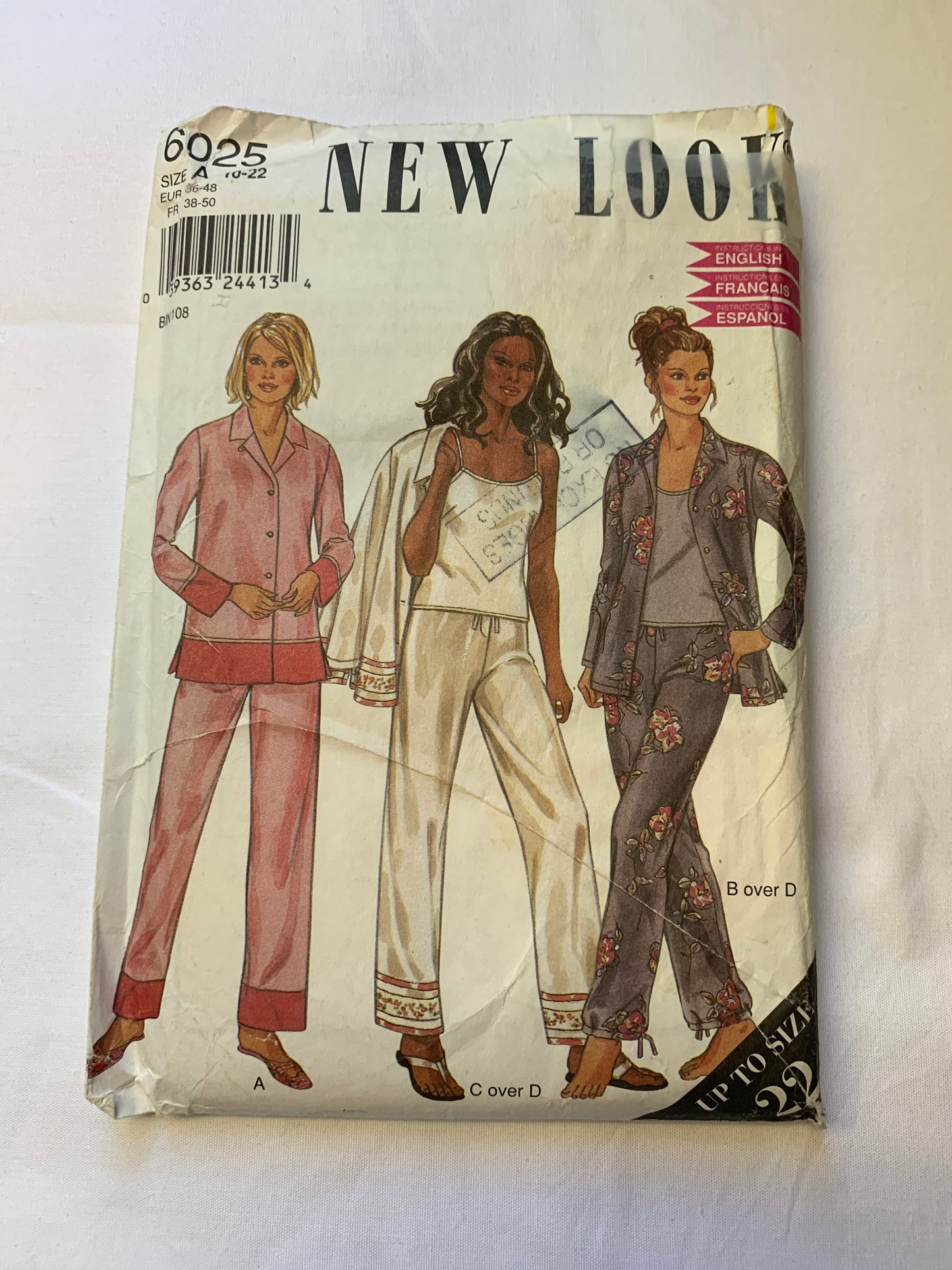Simplicity New Look Sewing Pattern 6025 Misses' Sleepwear. Top, Pants, Lingerie, Pajamas, Camisole, Button Front, Long Sleeves Size 10-22, Uncut, Vintage 1999