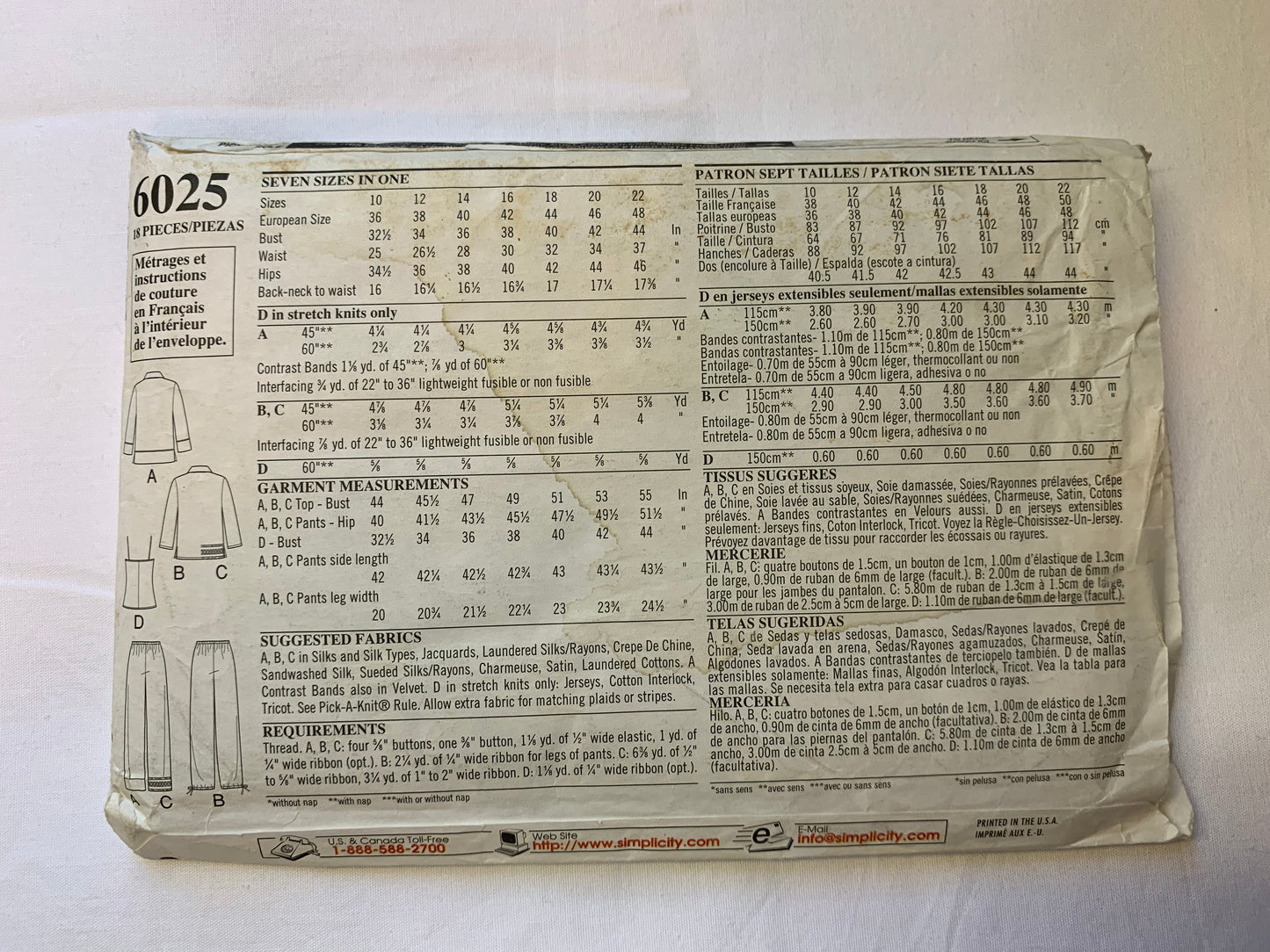 Simplicity New Look Sewing Pattern 6025 Misses' Sleepwear. Top, Pants, Lingerie, Pajamas, Camisole, Button Front, Long Sleeves Size 10-22, Uncut, Vintage 1999