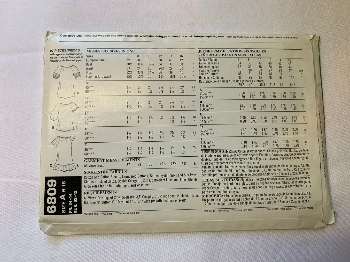 Simplicity New Look Sewing Pattern 6809 Misses' Tops, Shirts, Long/Short Sleeves, Sleeveless, 6 Variations, Round Neckline, Size 6-16, Uncut, 2008