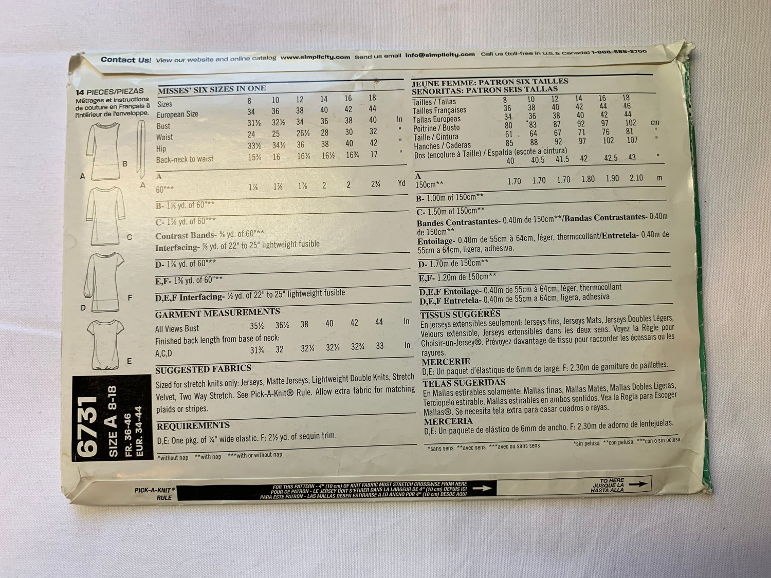 Simplicity New Look Sewing Pattern 6731 Misses' Dress, Tunic, Sleeveless, Long/Short Sleeves, Two Lengths, Size 8-18, Uncut, 2007