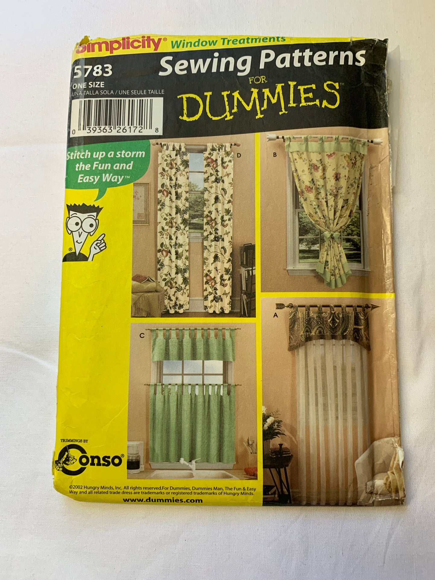 Simplicity Sewing Pattern For Dummies 5783 Window Treatments, Coverings, Curtains, Valances, Ruffle, Drapes, Drapery, Swags, Hangings, Coverings, Uncut, 2002