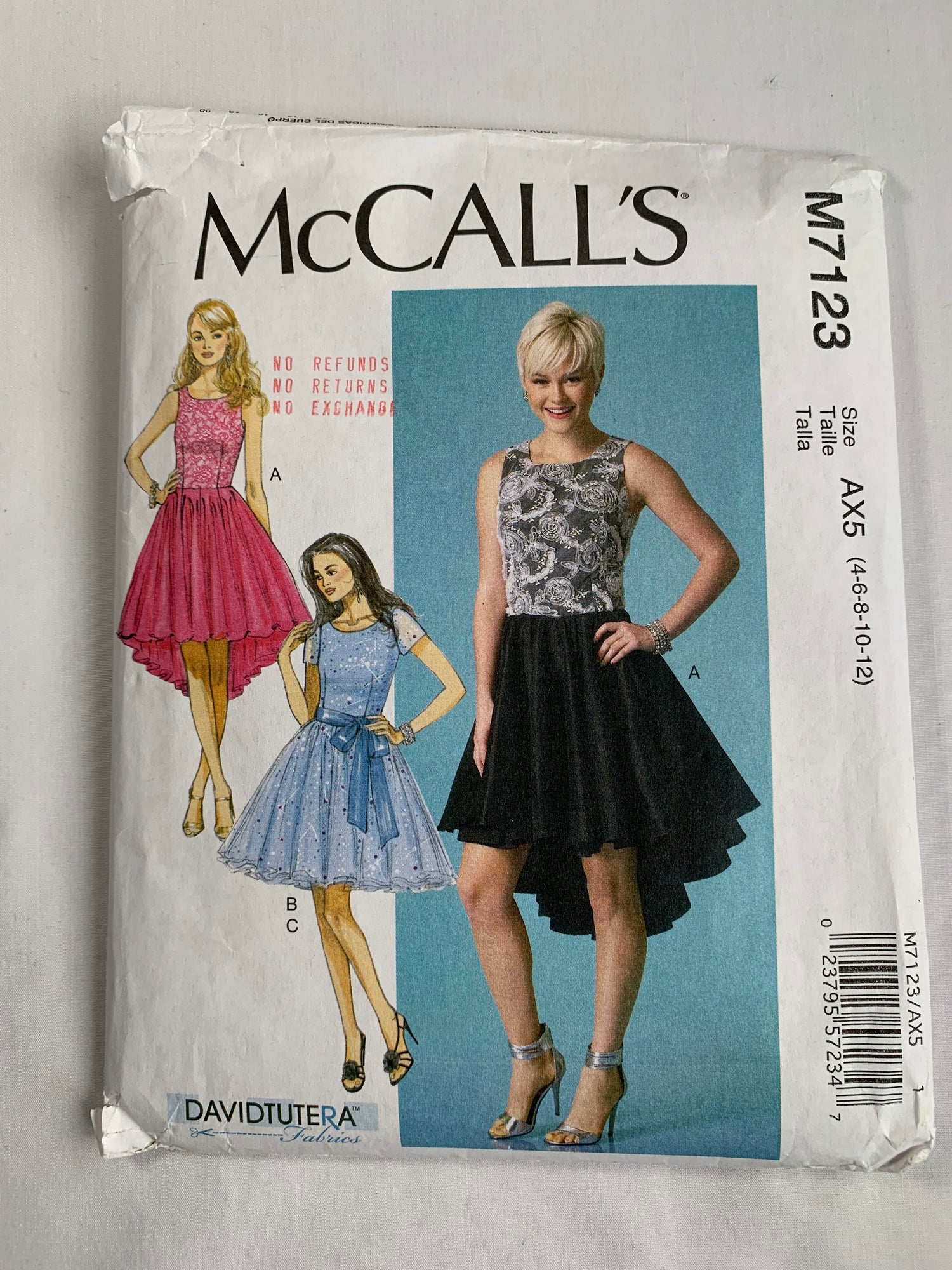 McCall's Sewing Pattern M7123 Misses' Dresses, Sash, Close Fitting, Zipper Back, Overskirt, 2 Variations, Two Lengths, Size 4-12, Uncut, 2015