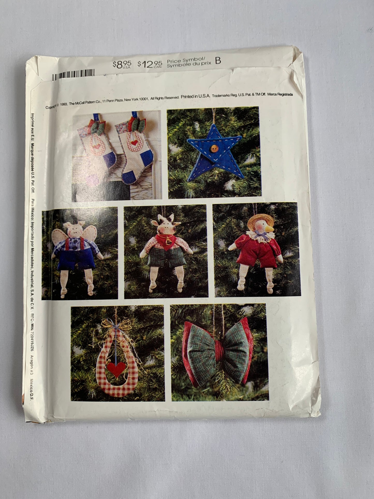 McCall's Sewing Pattern 845 Crafts, Christmas Holiday Ornaments,Stockings, Bunny, Tree Skirt, Wings, Angel, Pig, Cow, Duck, Bow, Star, Uncut, Vintage 1993