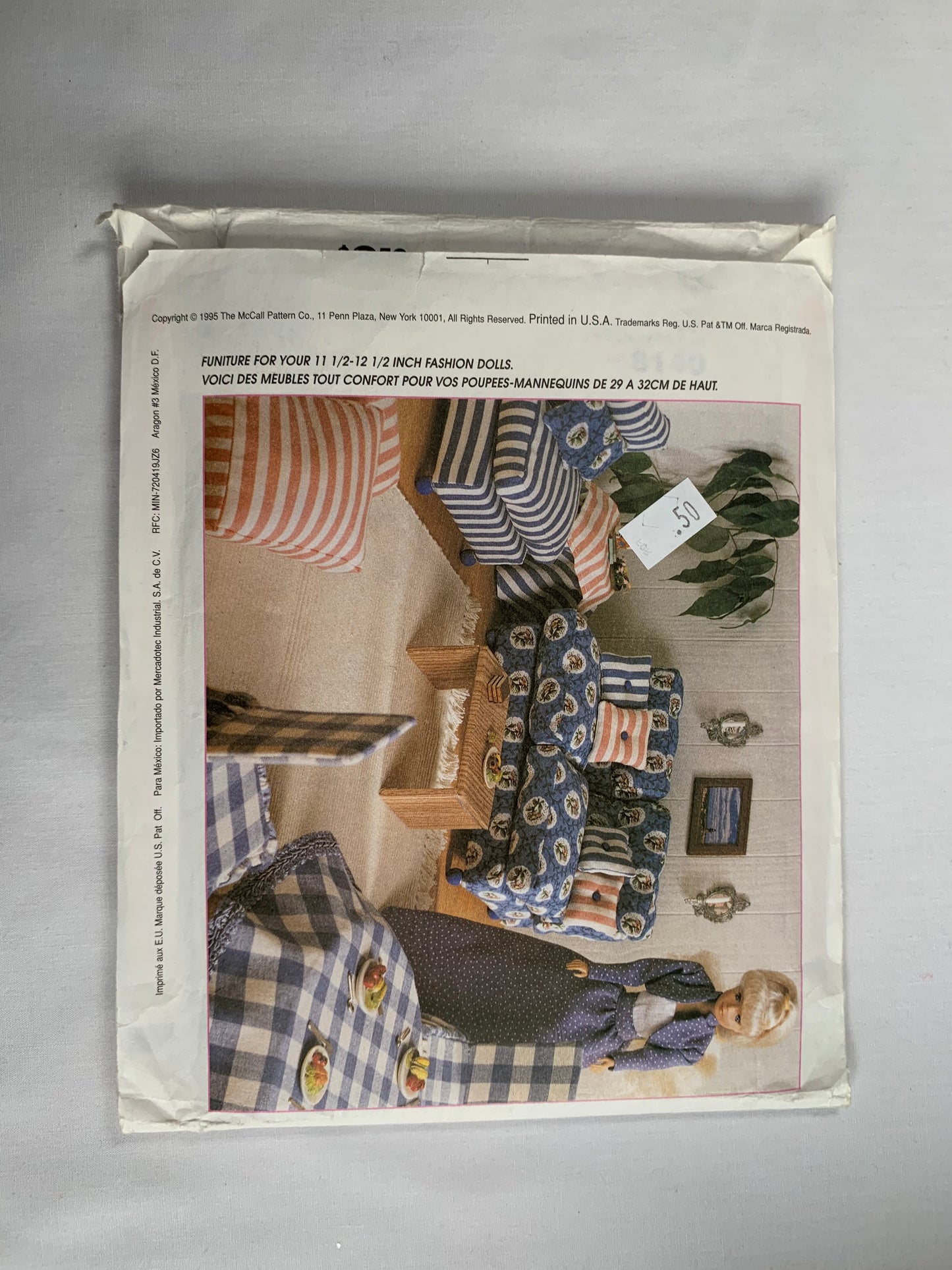 McCall's Sewing Pattern 8825 Crafts, Doll Furniture, 11-12 Inch Doll, Sofa, Chair, Dressing Table, Tablecloth, Canopy, Furniture, Uncut, Vintage 1995