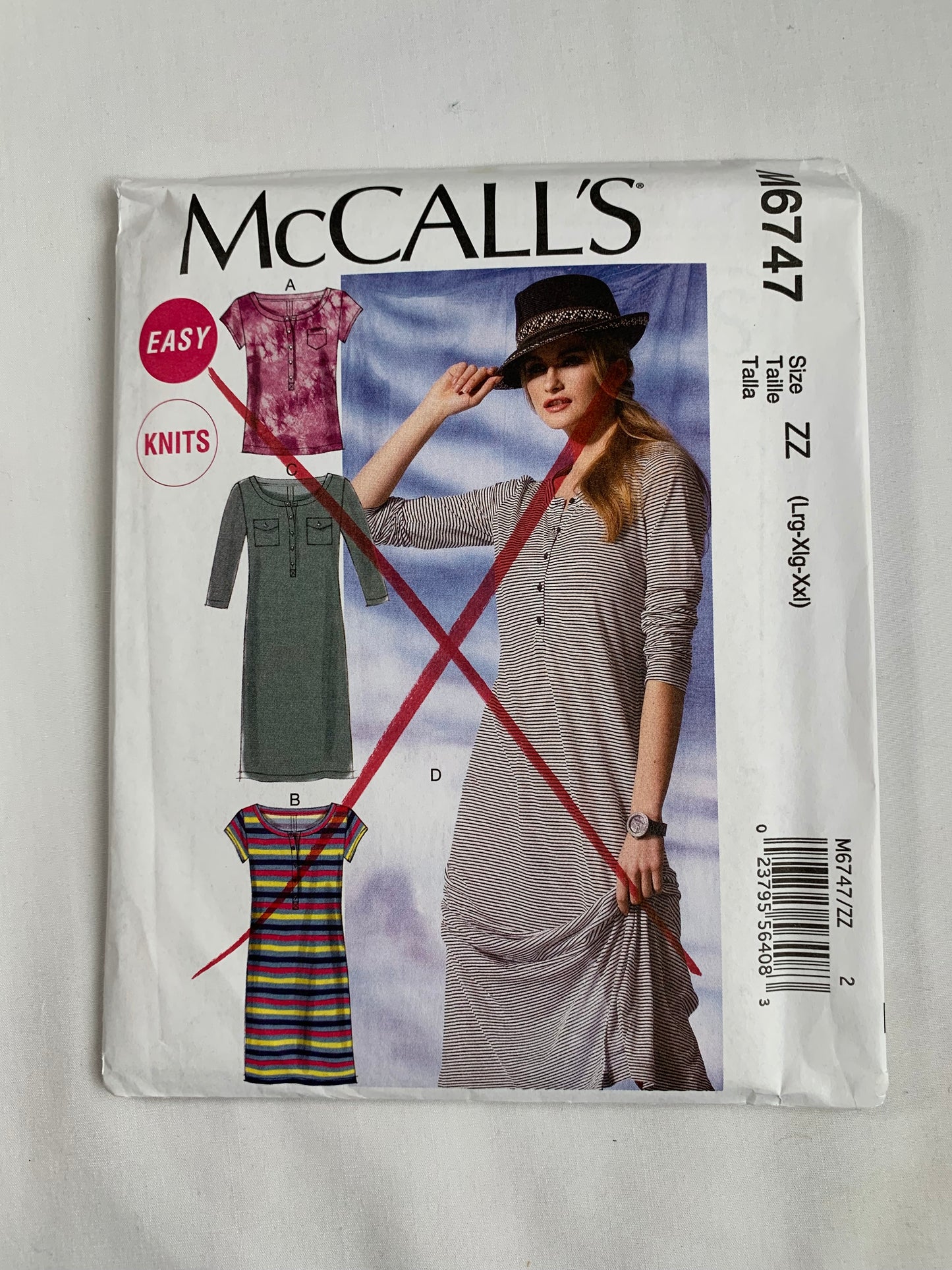 McCall's Sewing Pattern M6747 Misses' Tops, Dresses, Pullover, Close-Fitting, Button Front, Pockets, Two Lengths, Size 12-26, Uncut, 2013
