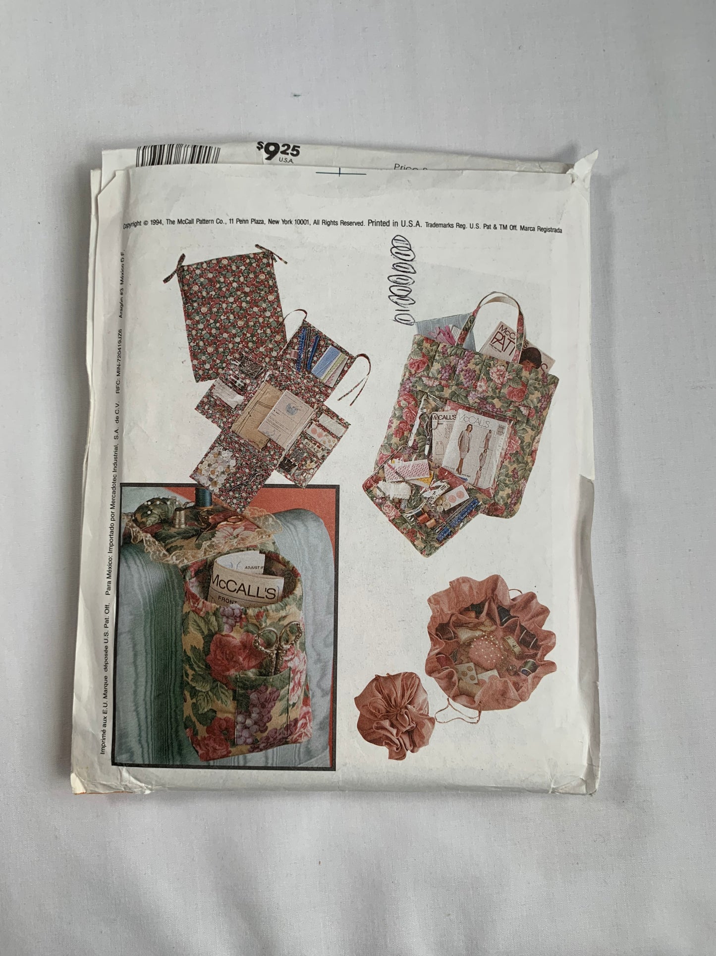 McCall's Sewing Pattern 7399 Sewing Accessories, Needlecase, Eyeglass Case, Scissor Pocket, Armchair Caddy, Uncut, Vintage 1994