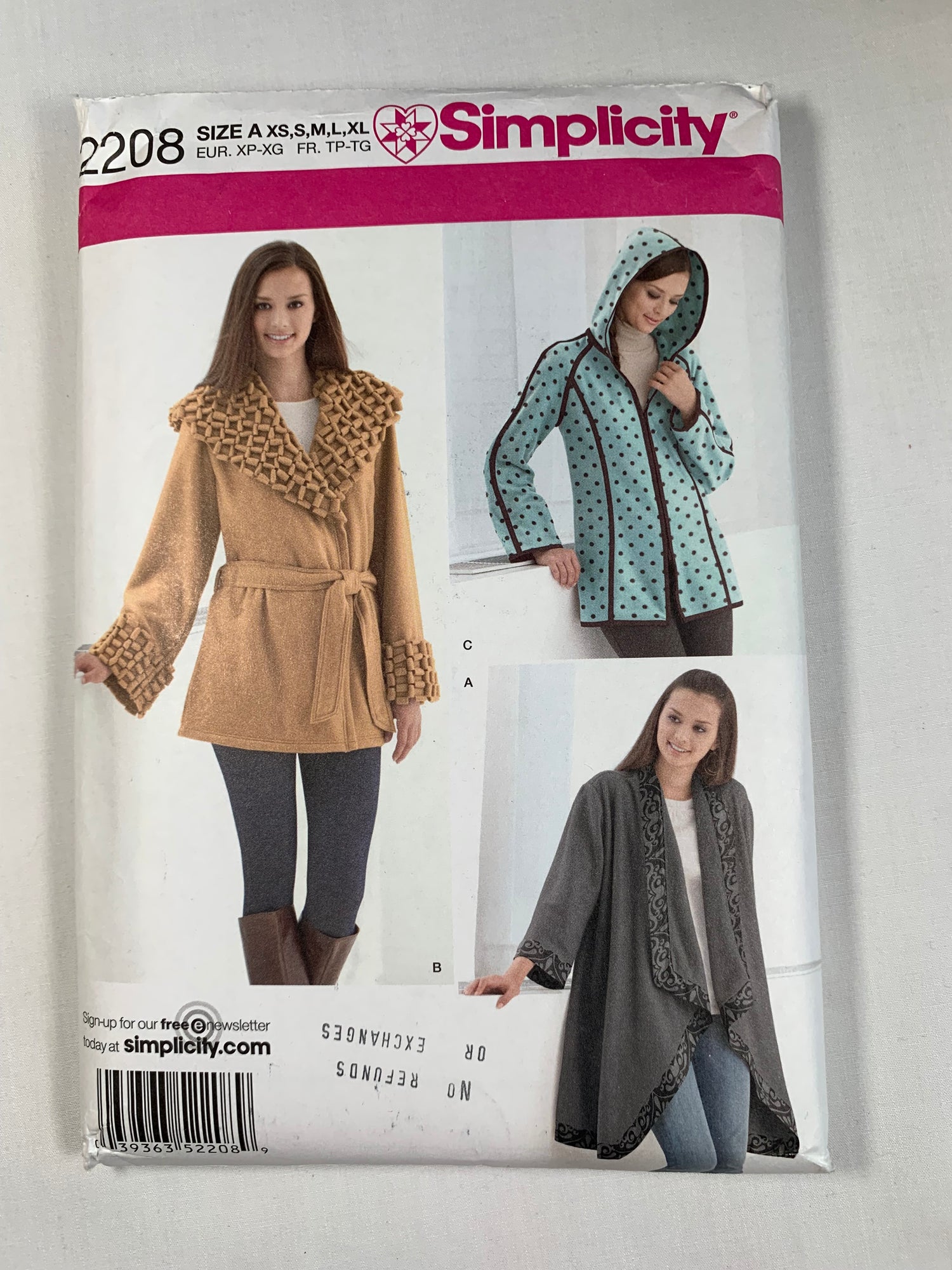 Simplicity Sewing Pattern 2208 Misses' Fleece Jackets, Long Sleeves, Hood, Belt, 3 Variations, Zipper Front, Loose-Fitting, Size 6-24, Uncut, 2006