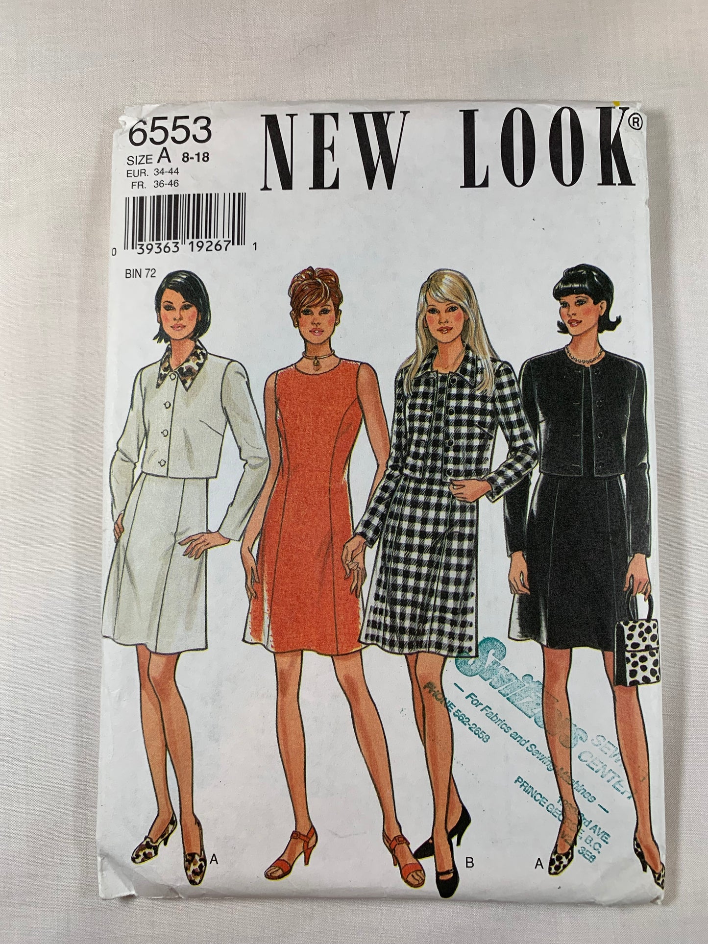 Simplicity New Look Sewing Pattern 6553 Misses' Jacket, Dress, Long Sleeves, Above Knee Length, Sleeveless, Button Front, Darts, Collar, Size 8-18, Uncut, 2004