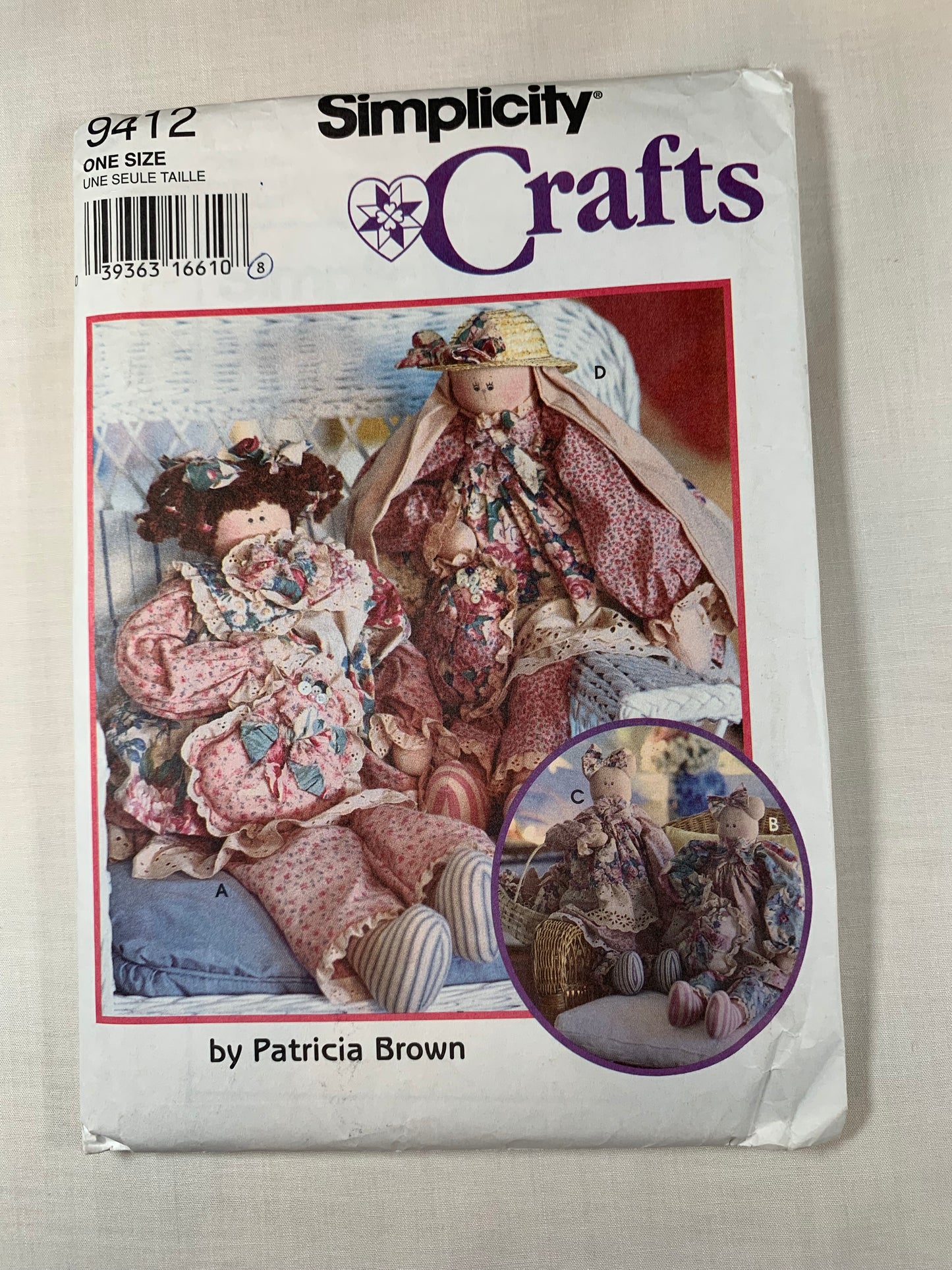 Simplicity Craft Sewing Pattern 9412 29" Stuffed Bear, Doll, Bunny, Cat, Clothes, Uncut, Vintage 1995