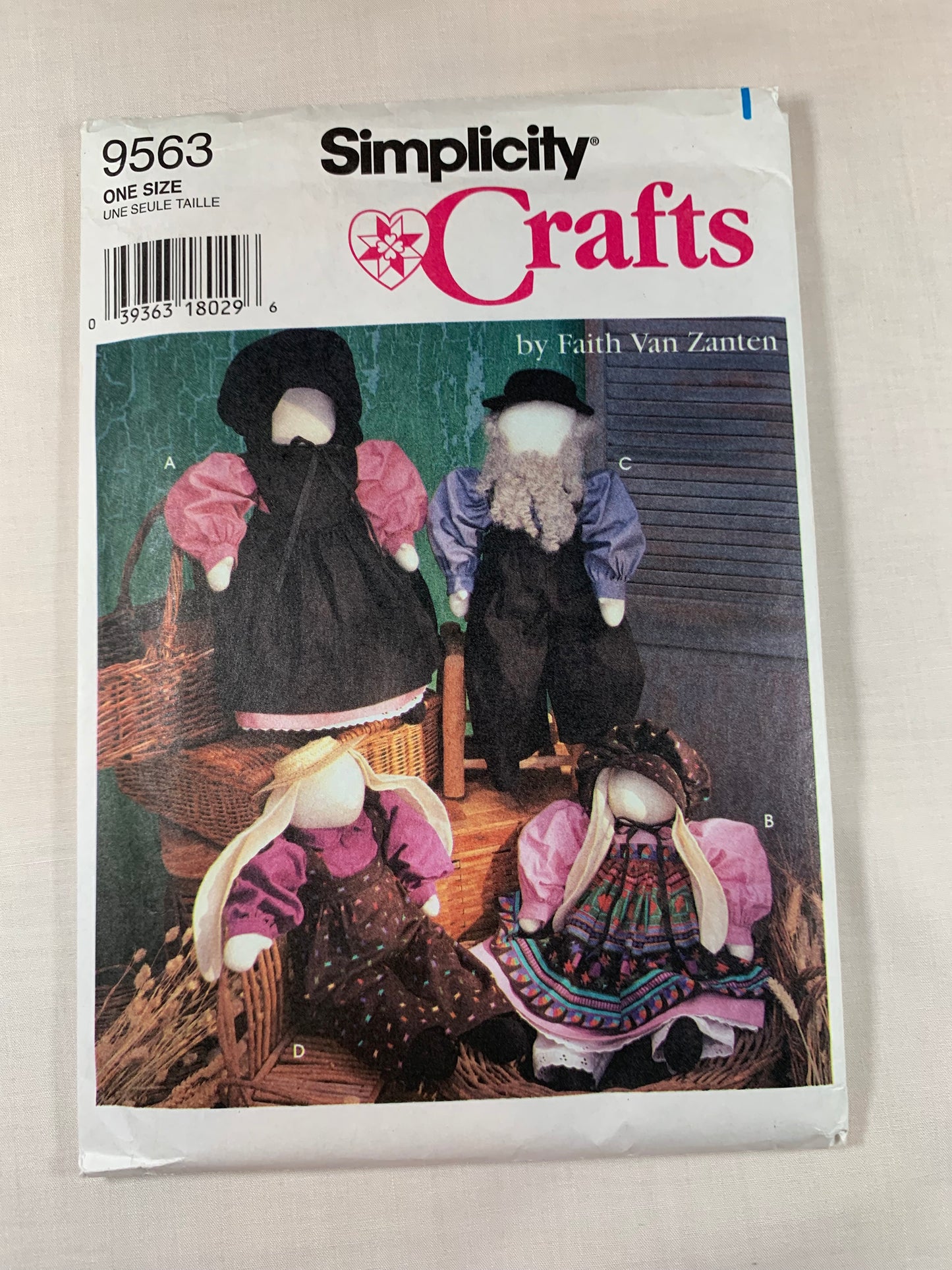 Simplicity Sewing Pattern 9563 20" Girl/Boy Doll or Bunny Clothes, Body, Dress, Slip, Bonnet, Shirt, Uncut, Vintage 1995