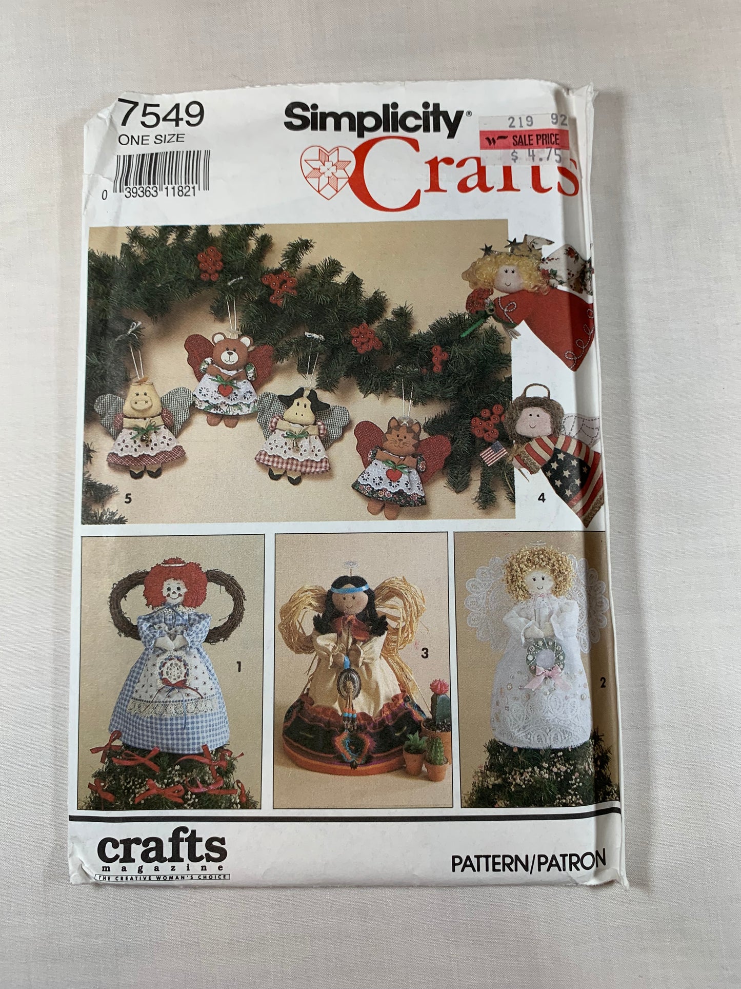 Simplicity Sewing Pattern 7549 Holiday, Ornaments, Angel Tree Topper, Flying Angel, 5 Variations, Christmas, Uncut, Vintage 1991
